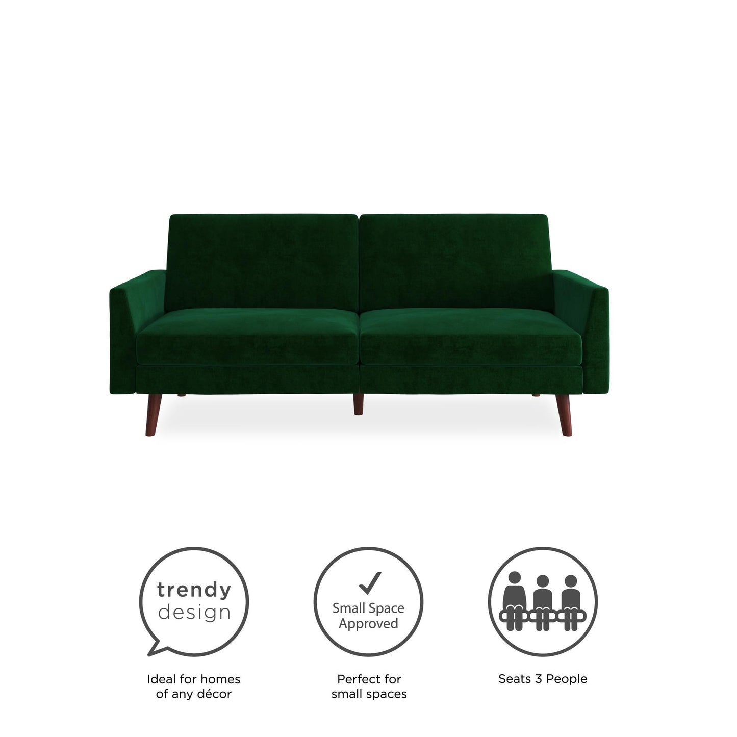 Jules Coil Futon with Solid Wooden Legs and Velvet Upholstery - Green