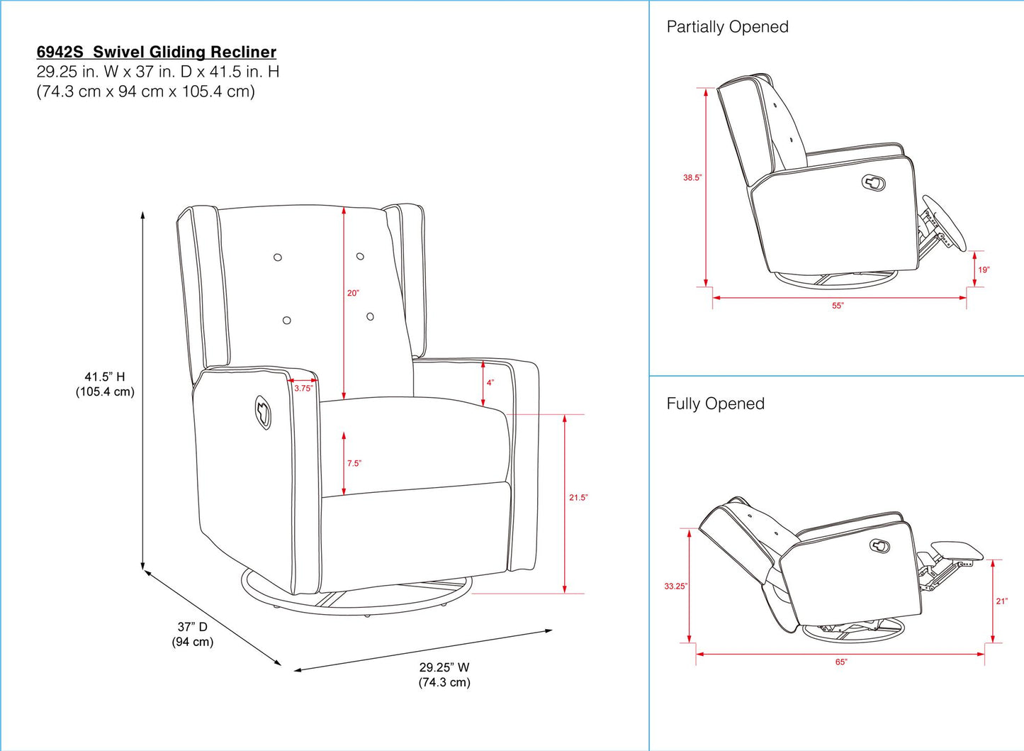 Mikayla Swivel Glider Recliner Chair Pocket Coil Seating - White