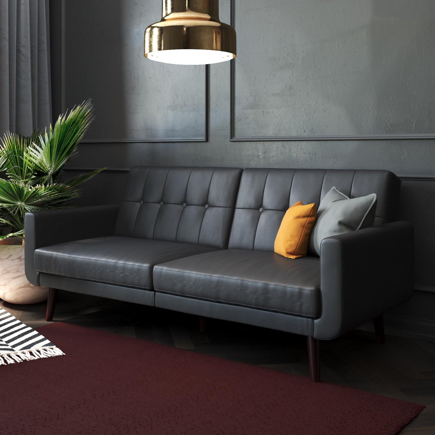 Better Homes & Gardens Nola Modern Futon, Black Faux Leather - Black
