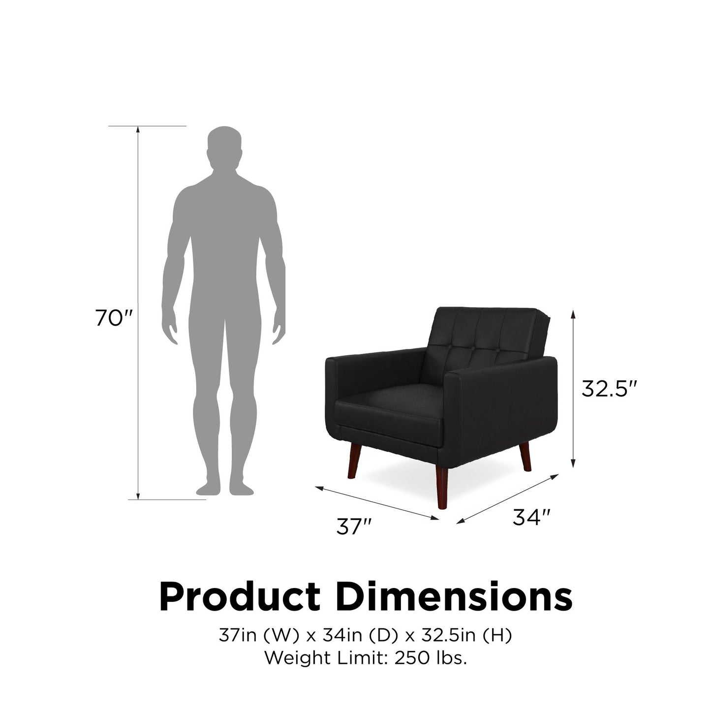 Better Homes & Gardens Nola Modern Chair with Arms, Black Faux Leather - Black