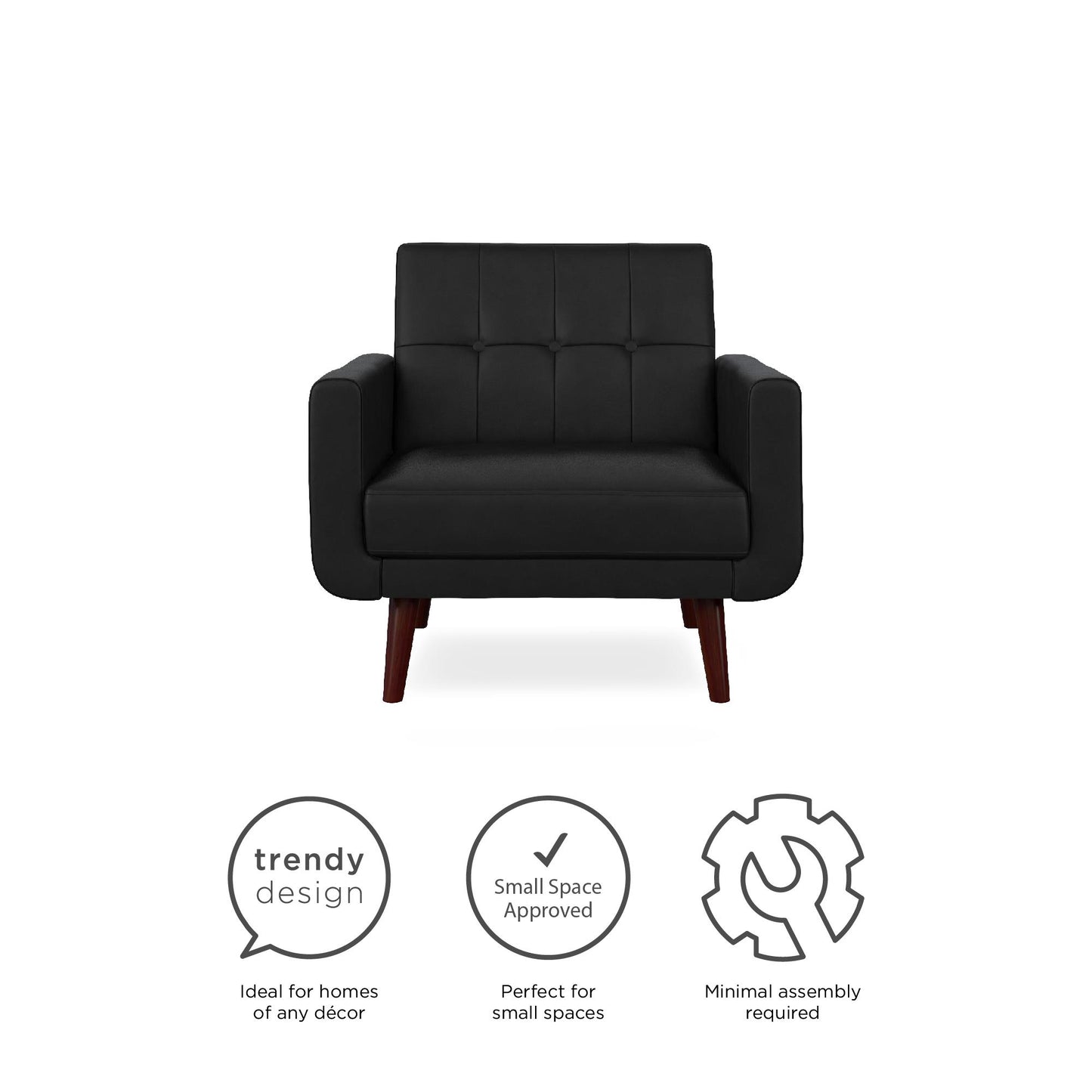Better Homes & Gardens Nola Modern Chair with Arms, Black Faux Leather - Black