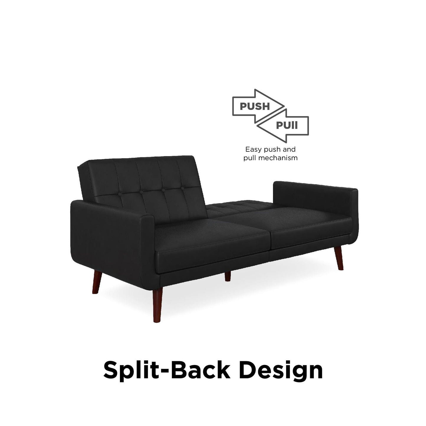 Better Homes & Gardens Nola Modern Futon, Black Faux Leather - Black