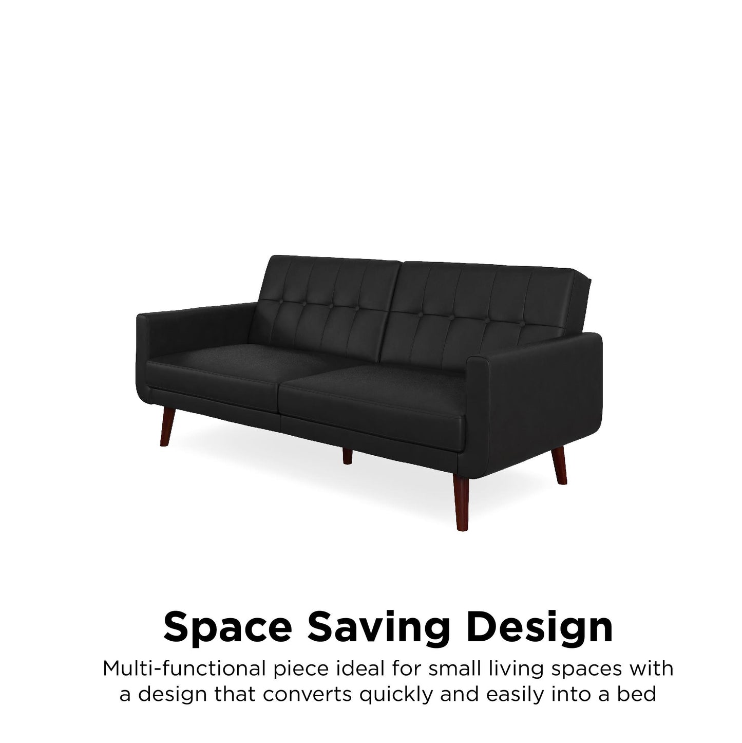 Better Homes & Gardens Nola Modern Futon, Black Faux Leather - Black