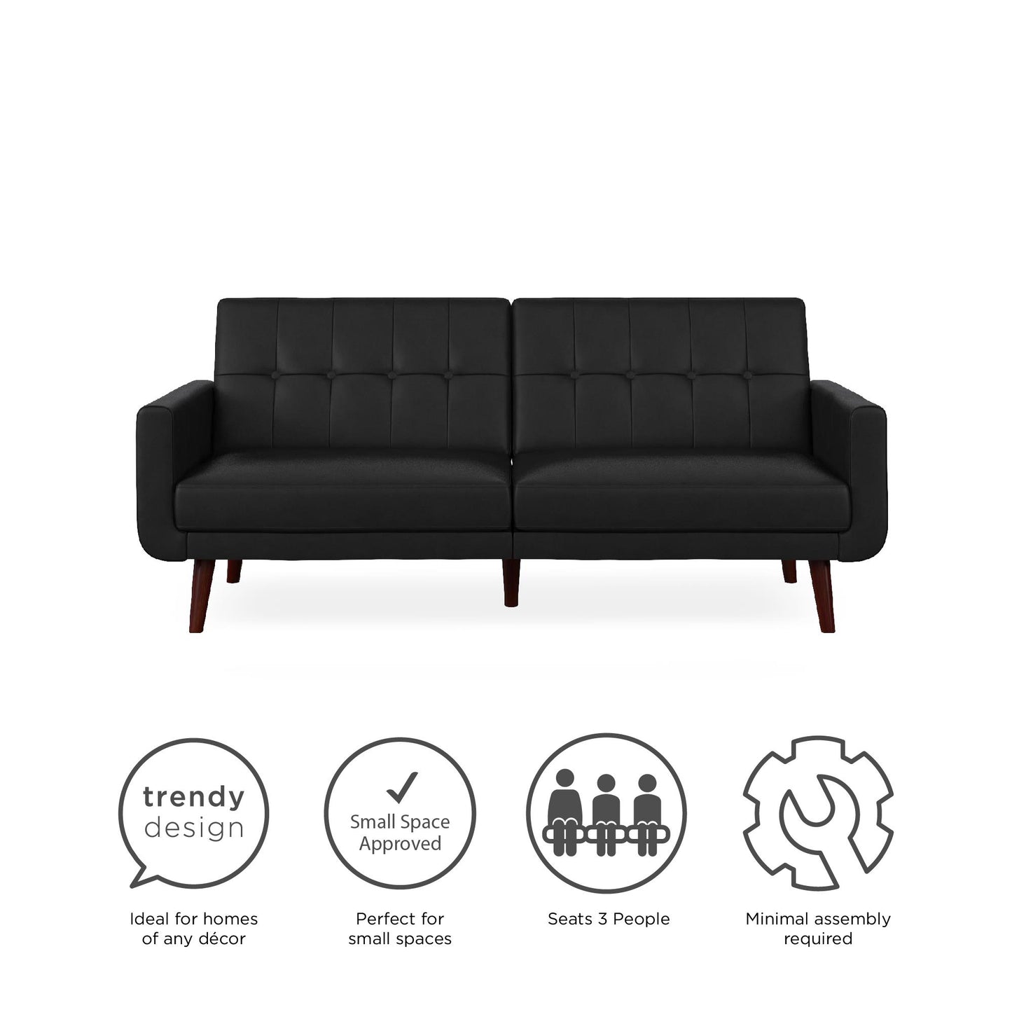 Better Homes & Gardens Nola Modern Futon, Black Faux Leather - Black
