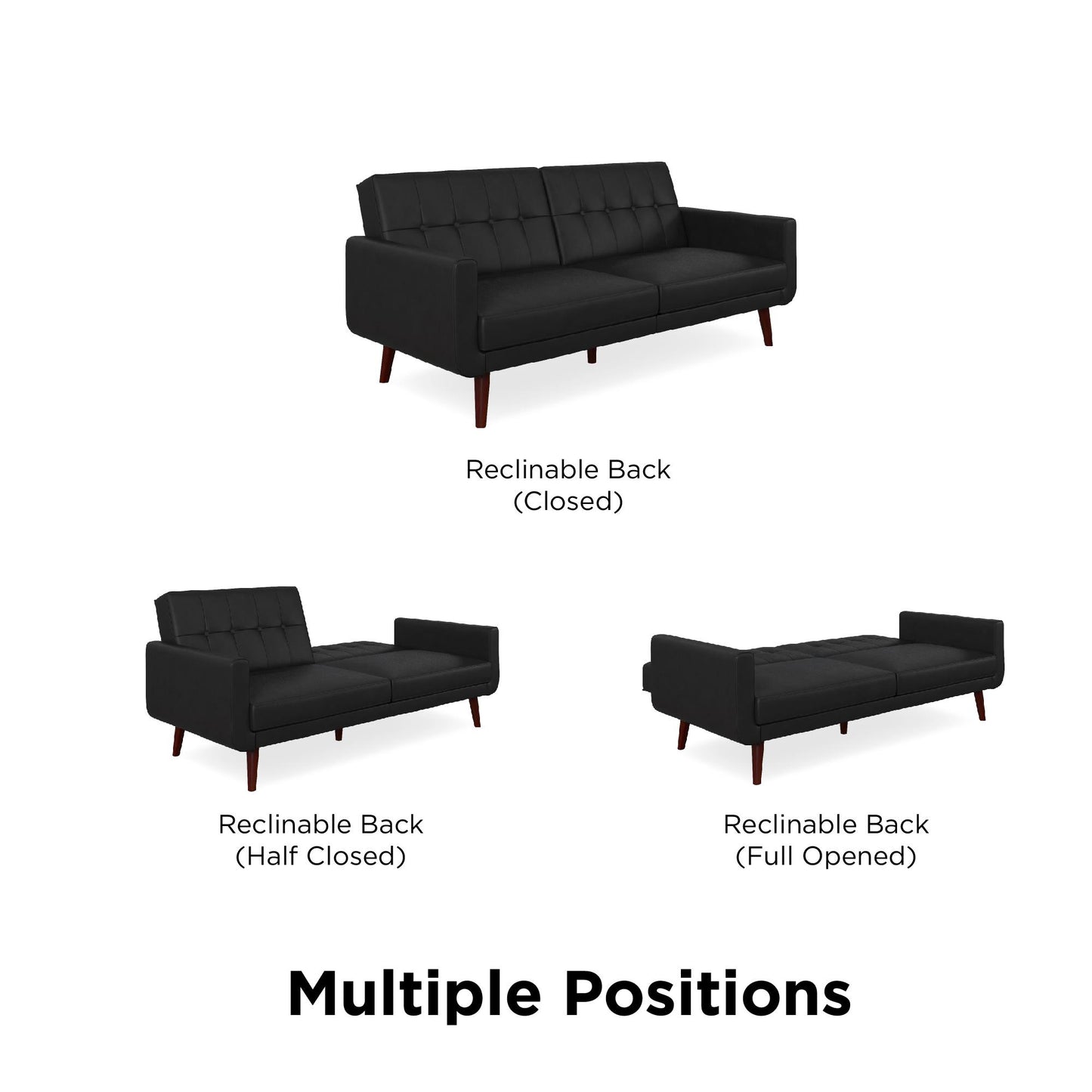 Better Homes & Gardens Nola Modern Futon, Black Faux Leather - Black