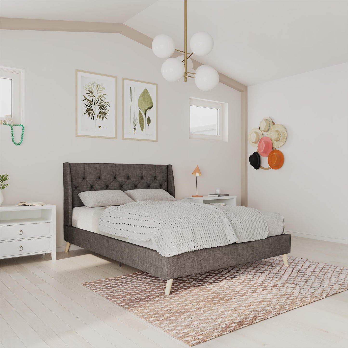 Her Majesty Bed - Grey Linen - Queen