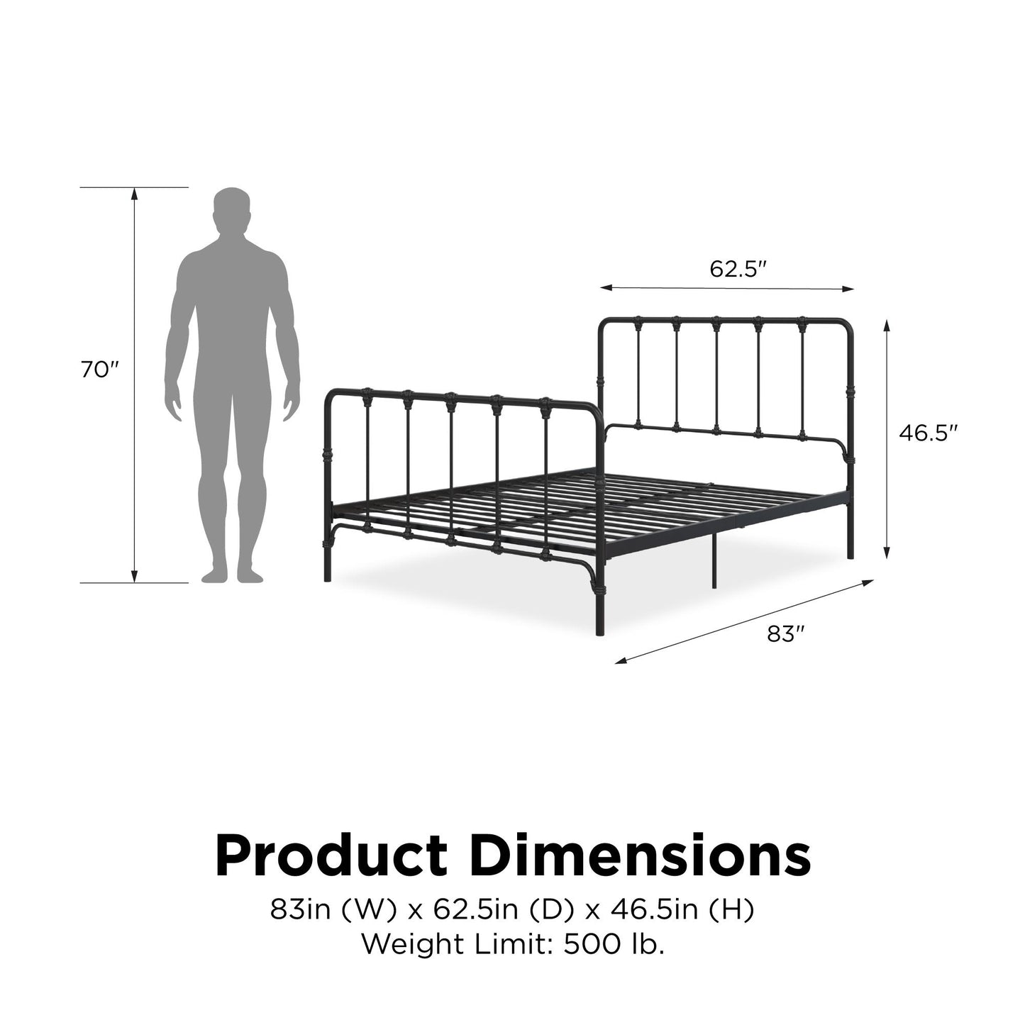 Mainstays Farmhouse Metal Bed, Queen, Black - Black - Queen