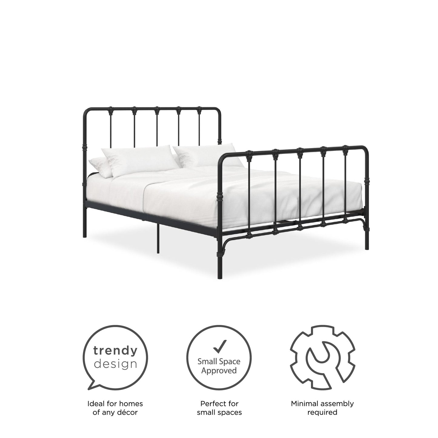 Mainstays Farmhouse Metal Bed, Queen, Black - Black - Queen