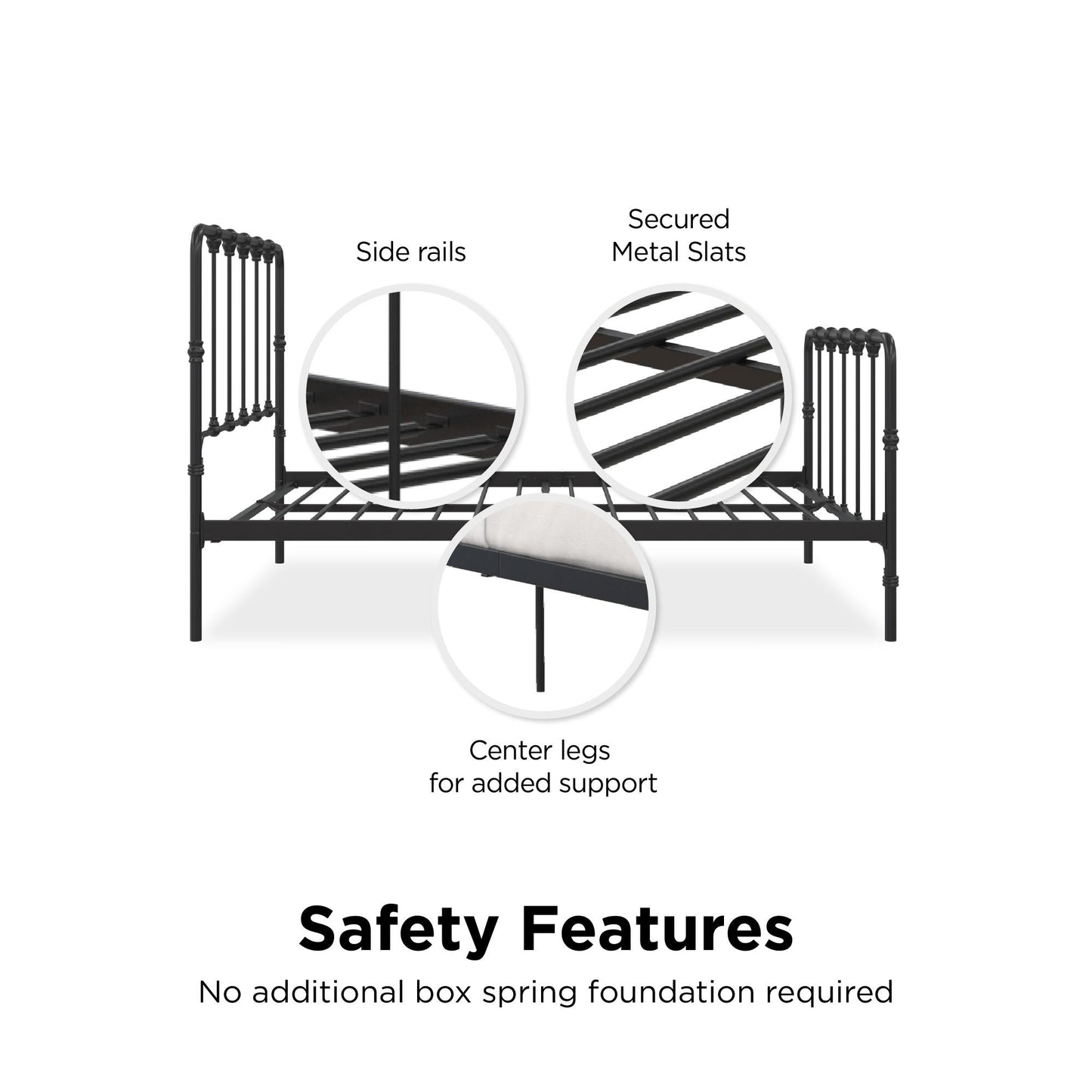 Mainstays Farmhouse Metal Bed, Queen, Black - Black - Queen
