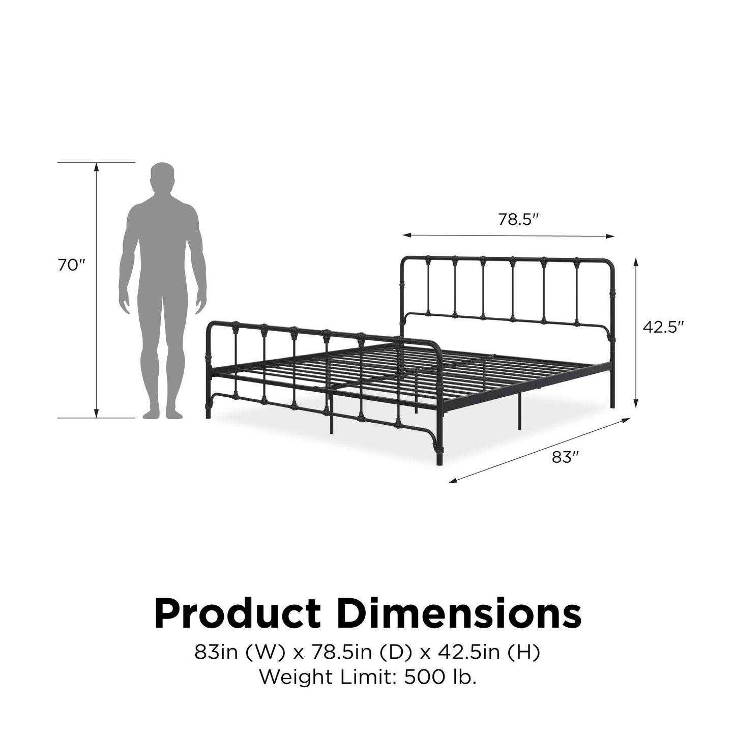 Mainstays Farmhouse Metal Bed, King, Black - Black - King