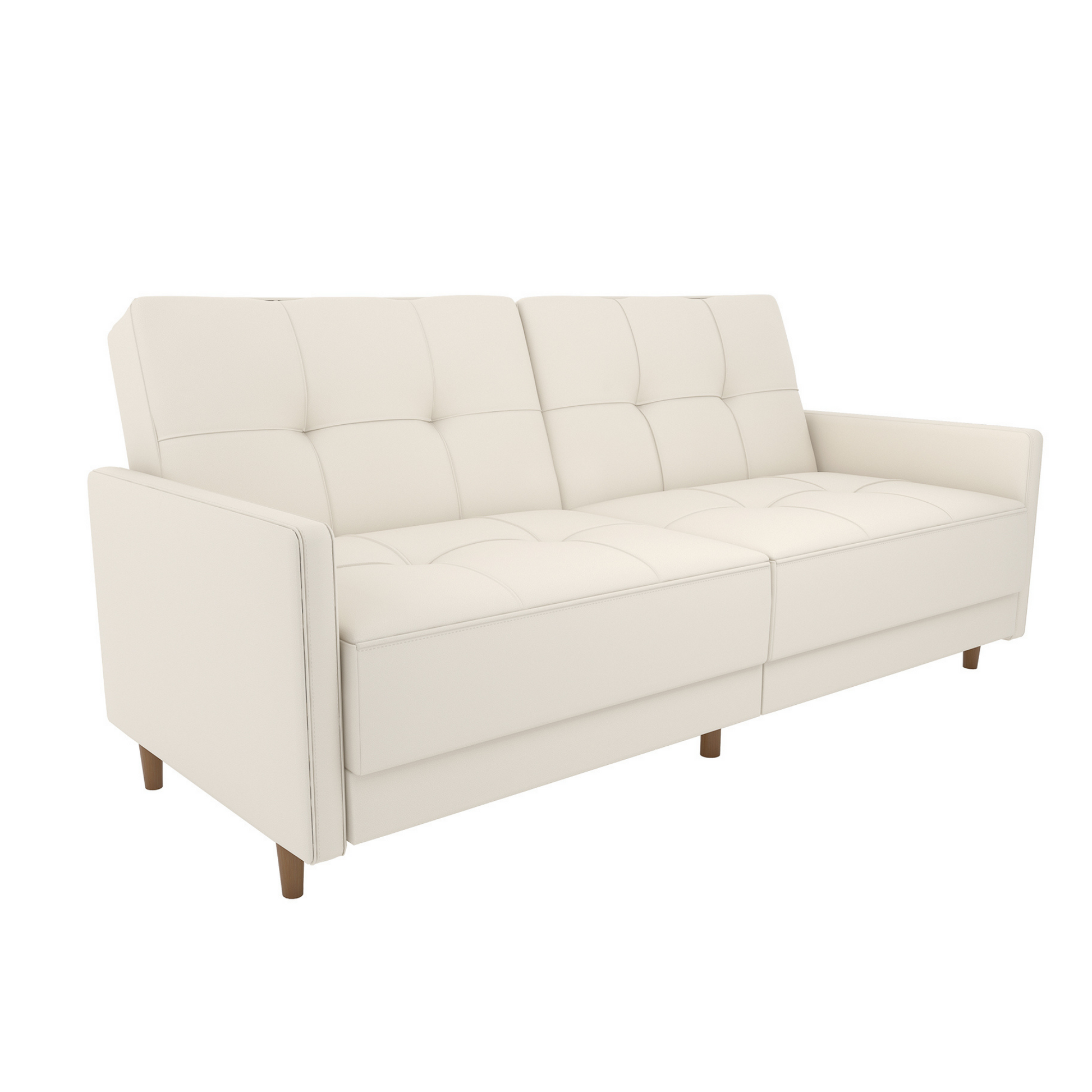Andora Tufted Upholstered Coil Futon with Wooden Legs - White Faux leather