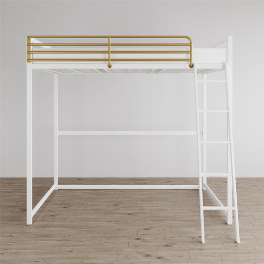 Haven Full Metal Loft Bed with Ladder and Under Bed Storage - White - Full