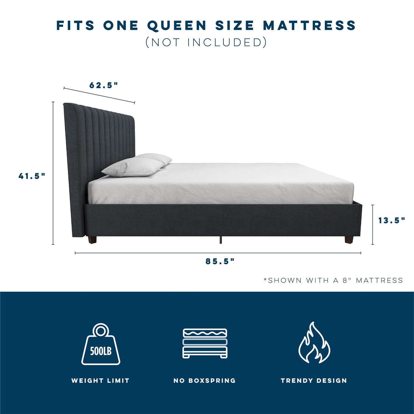 Brittany Upholstered Bed - Blue Linen - Queen