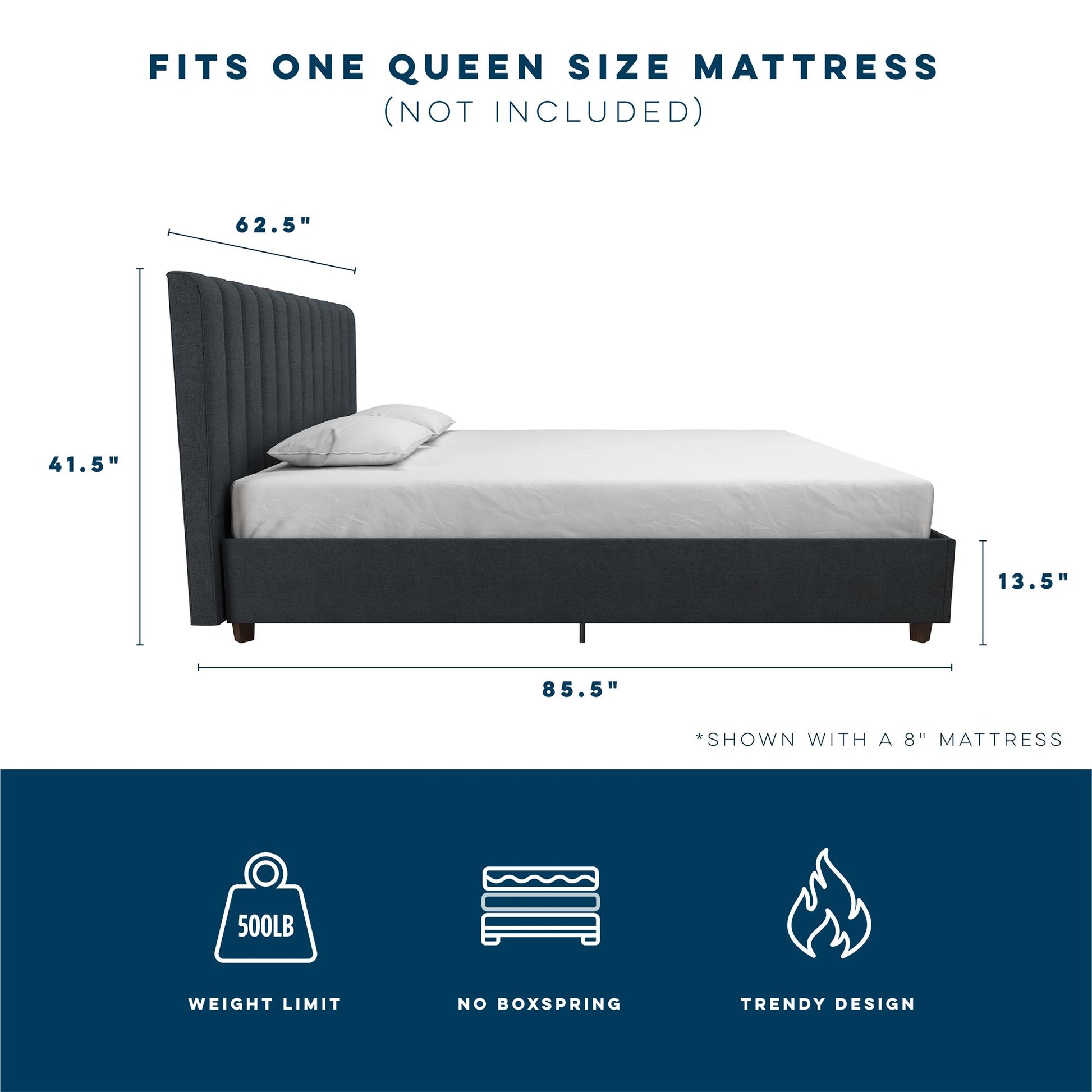 Brittany Upholstered Bed - Blue Linen - Queen