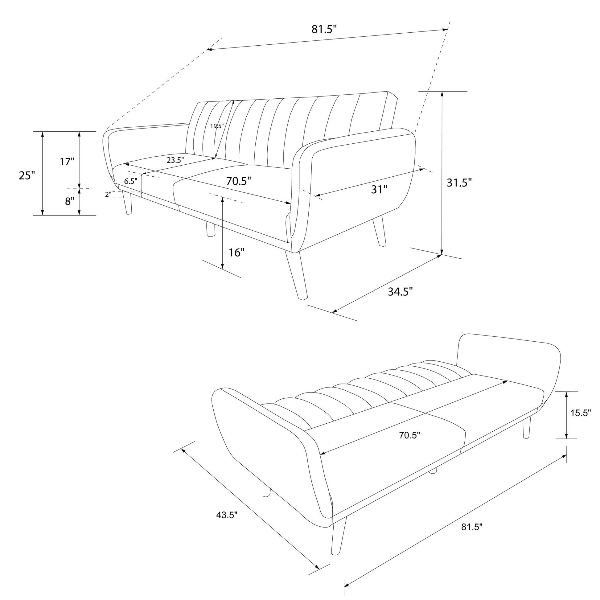 Brittany Futon - Dark Gray Linen