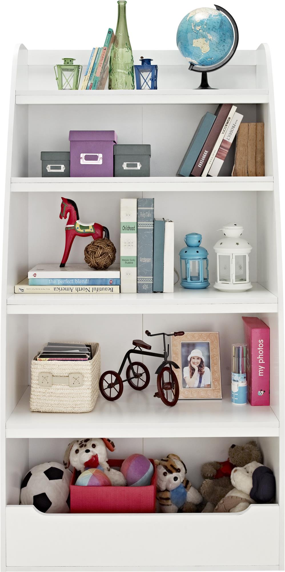 Mia Kids 4 Shelf Ladder Bookcase with Toy Storage - White