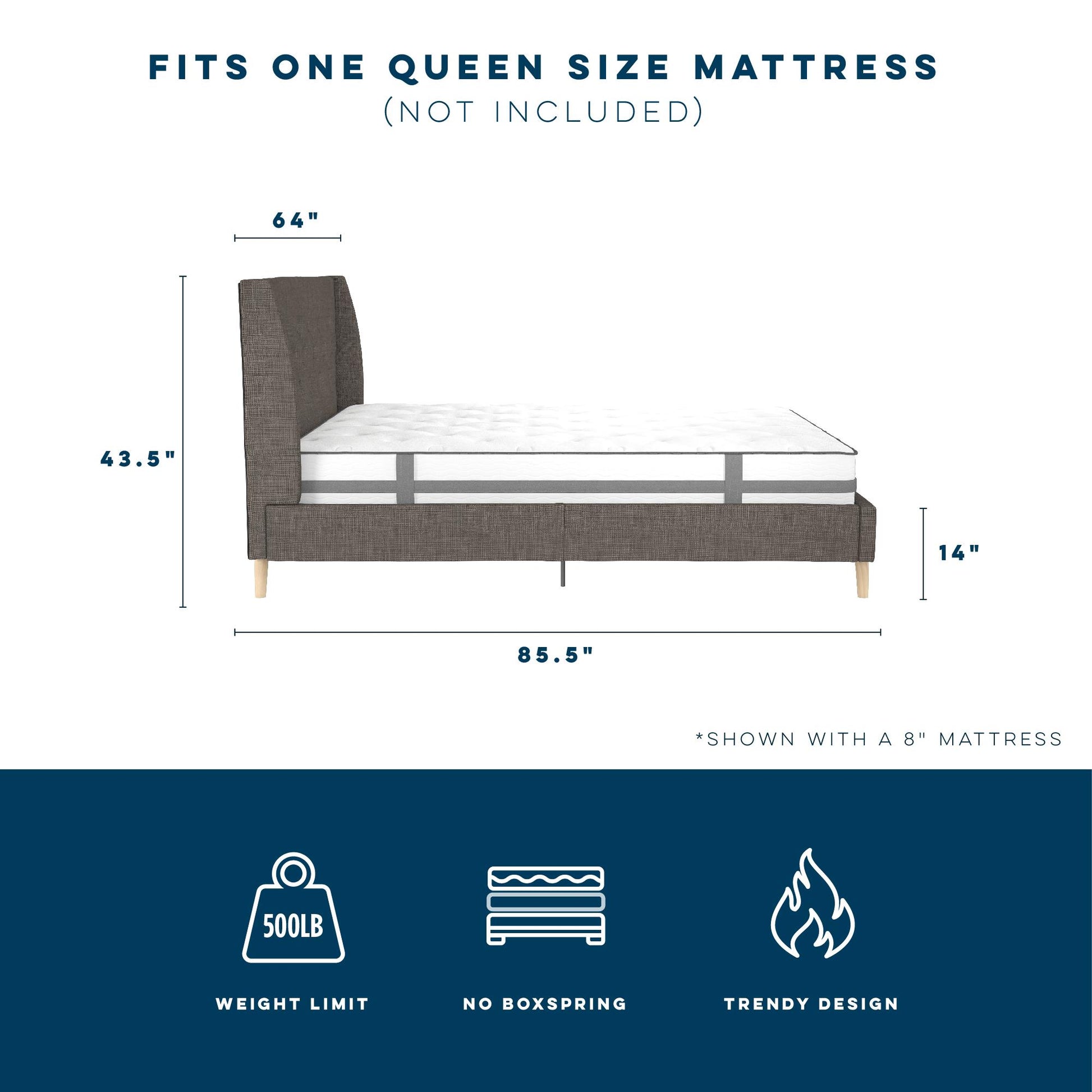 Her Majesty Bed - Grey Linen - Queen