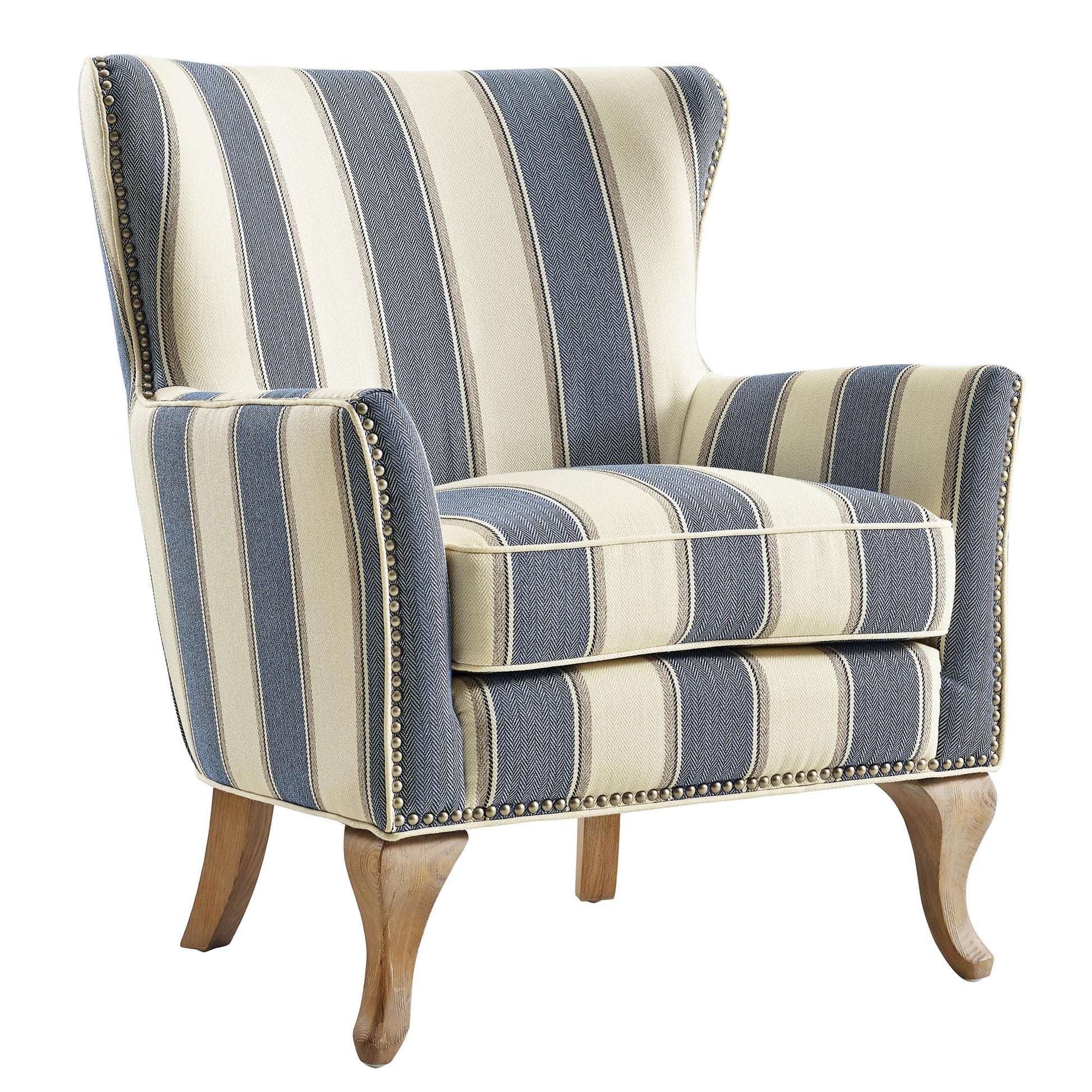 Reva Upholstered Club Accent Chair with Nail Head Trim - Blue Stripe