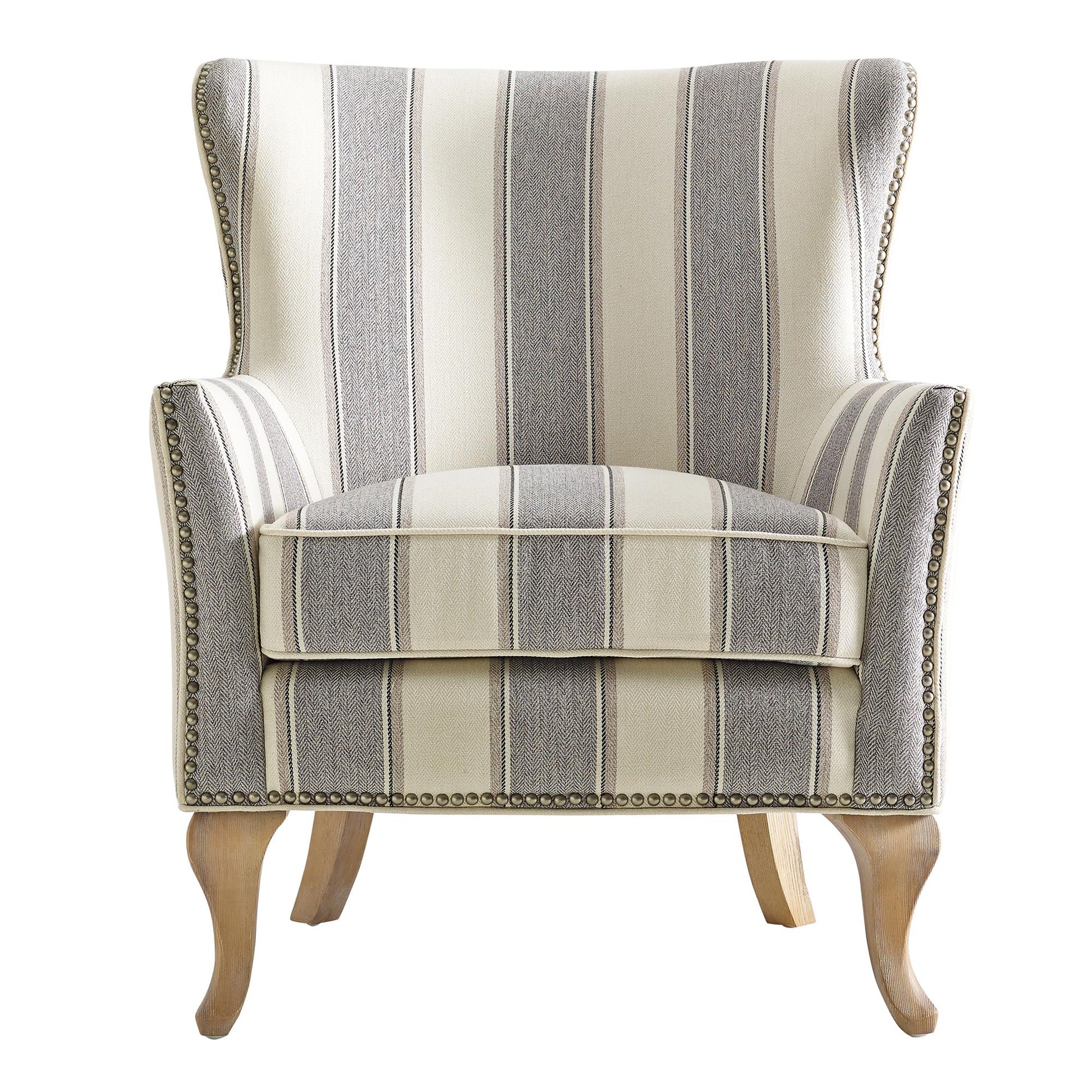 Reva Upholstered Club Accent Chair with Nail Head Trim - Gray Stripe