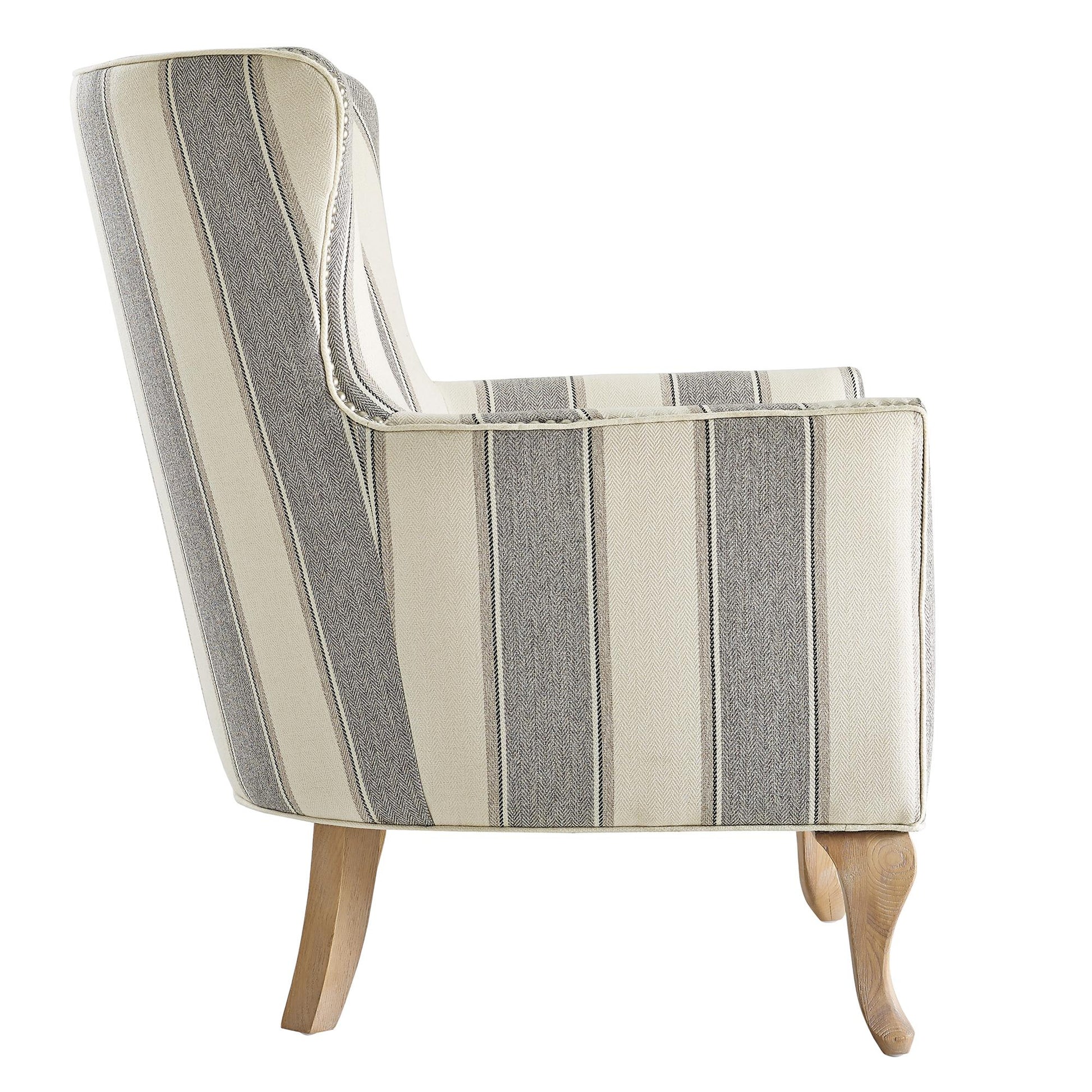 Reva Upholstered Club Accent Chair with Nail Head Trim - Gray Stripe