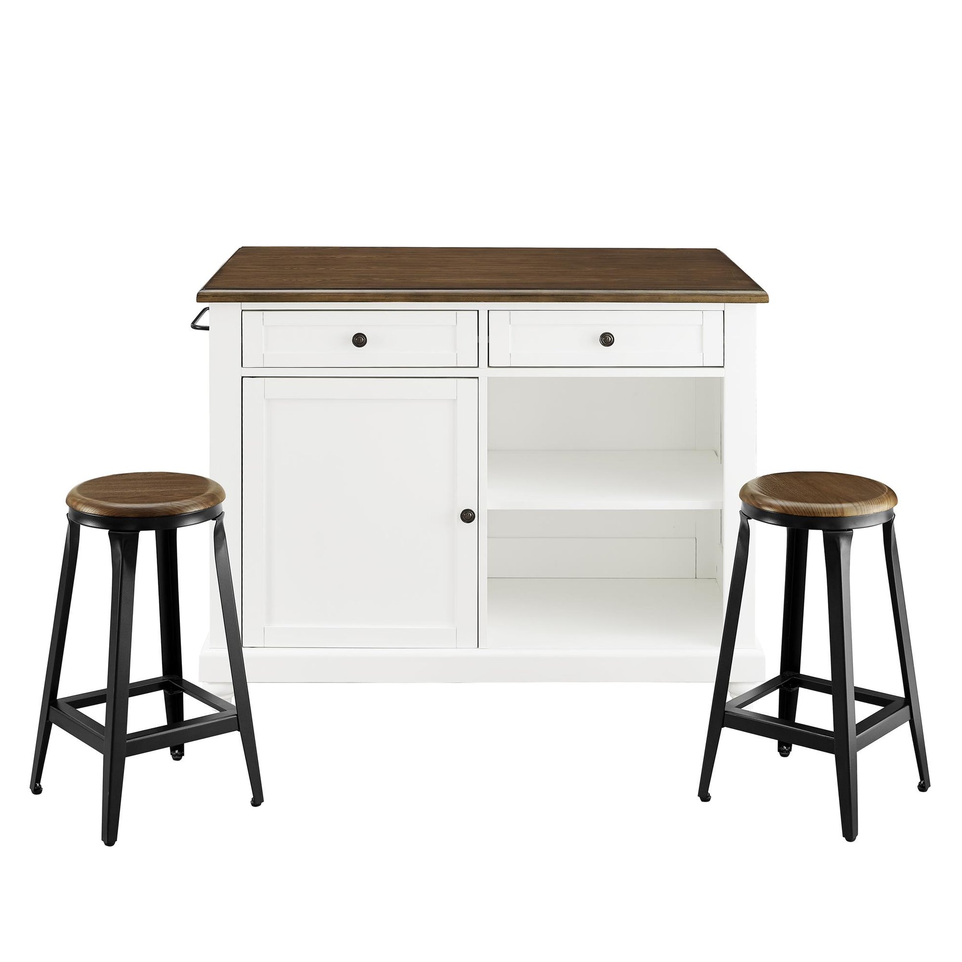 DHP Kelsey Kitchen Island with 2 Stools and Drawers, White - White