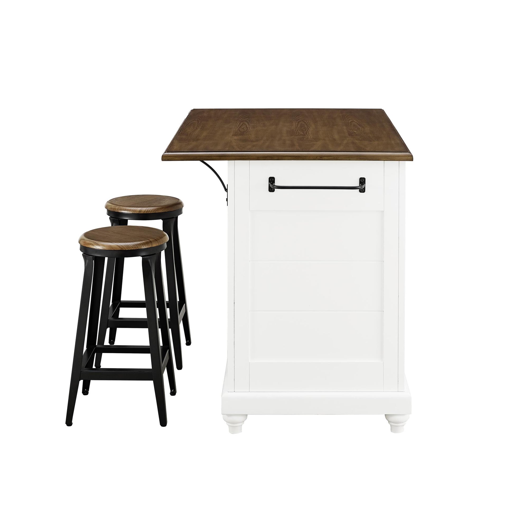 DHP Kelsey Kitchen Island with 2 Stools and Drawers, White - White