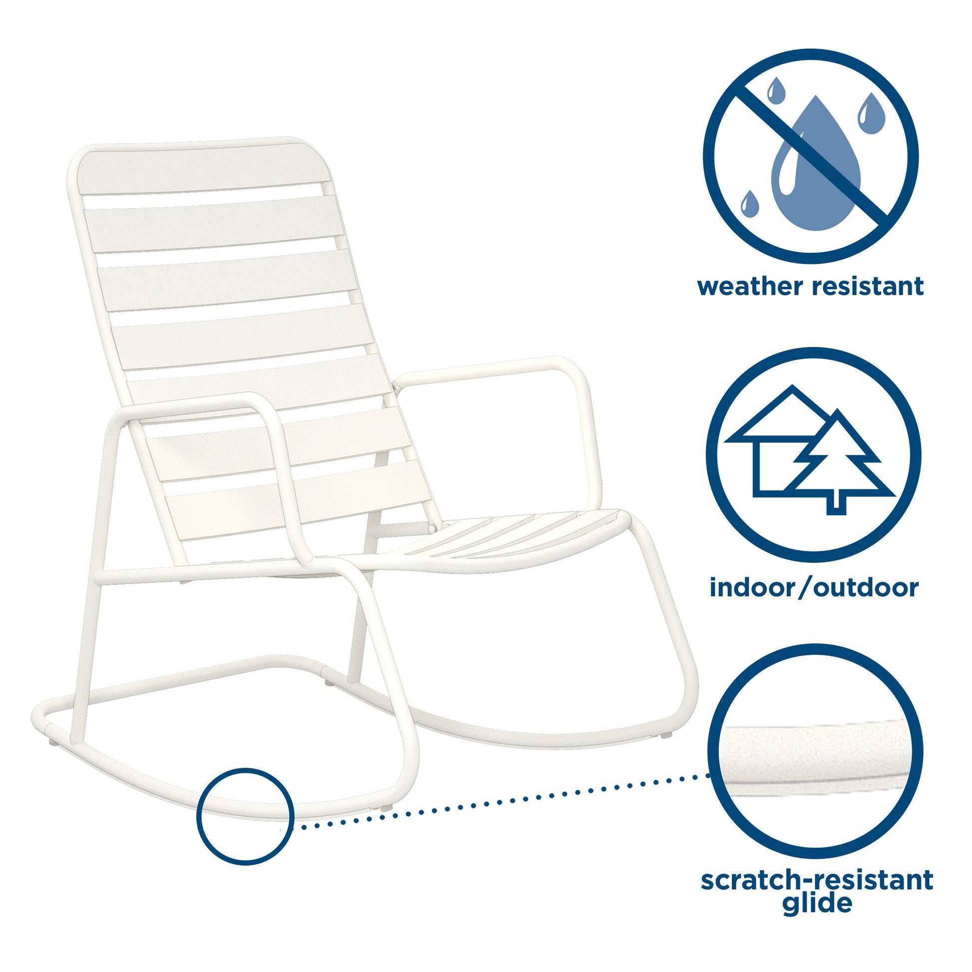Novogratz Poolside Gossip, Roberta Outdoor/Indoor Rocking Chair, White - White