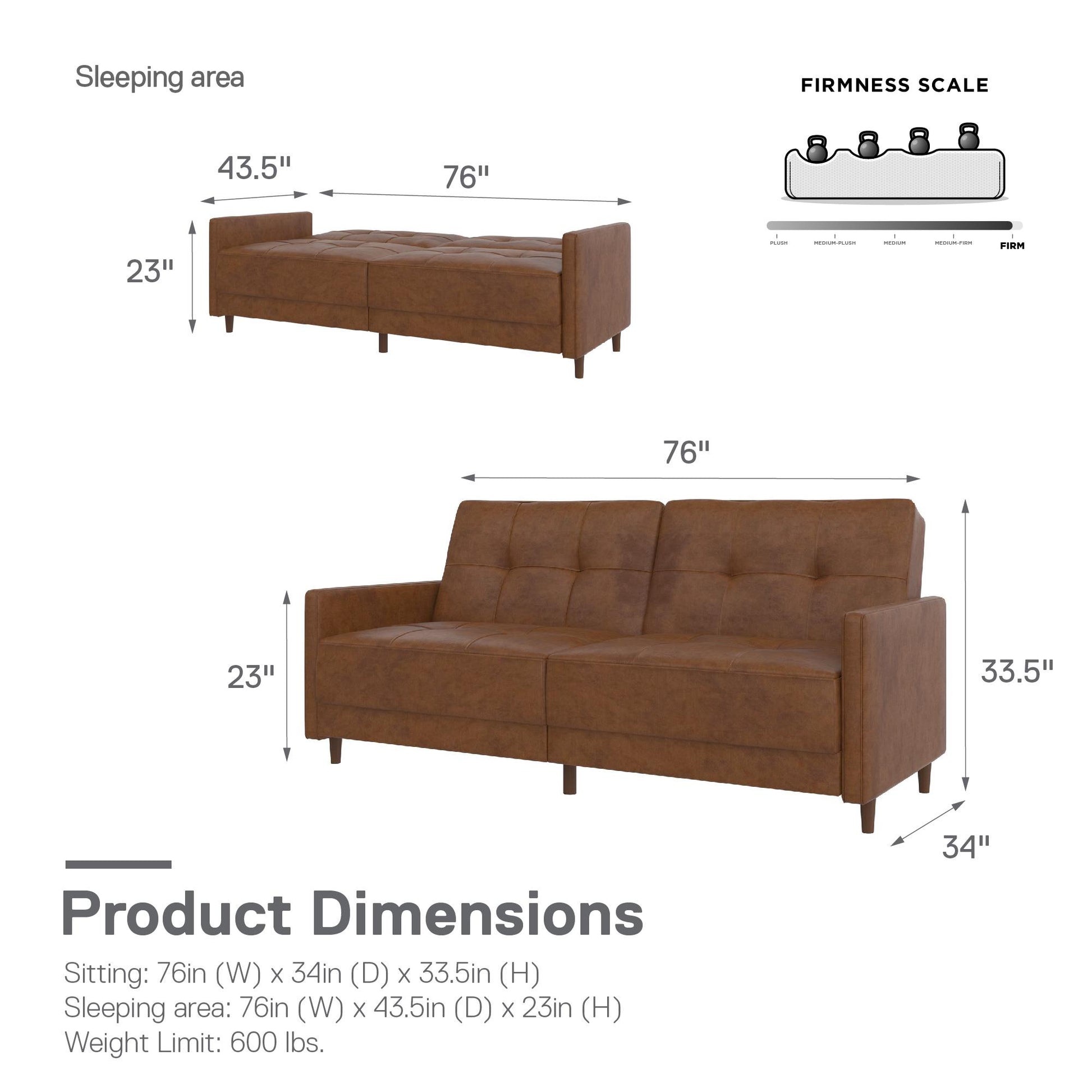 Andora Tufted Upholstered Coil Futon with Wooden Legs - Camel