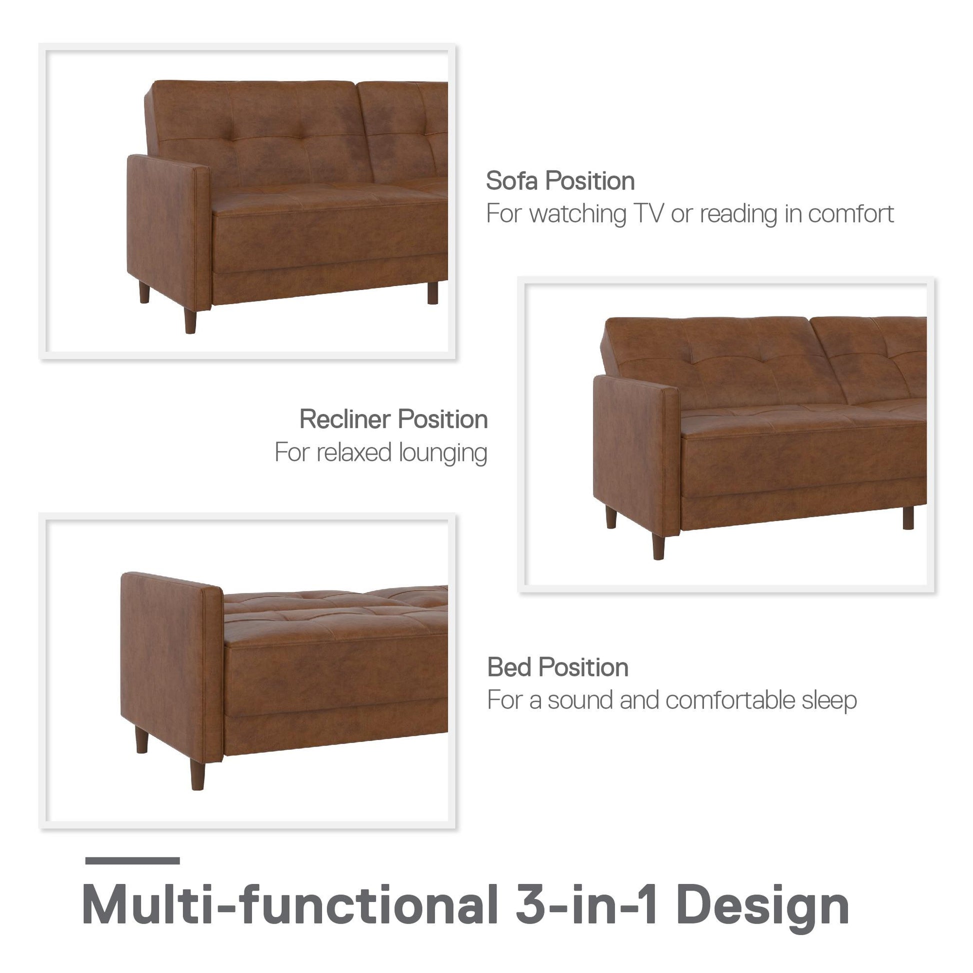 Andora Tufted Upholstered Coil Futon with Wooden Legs - Camel