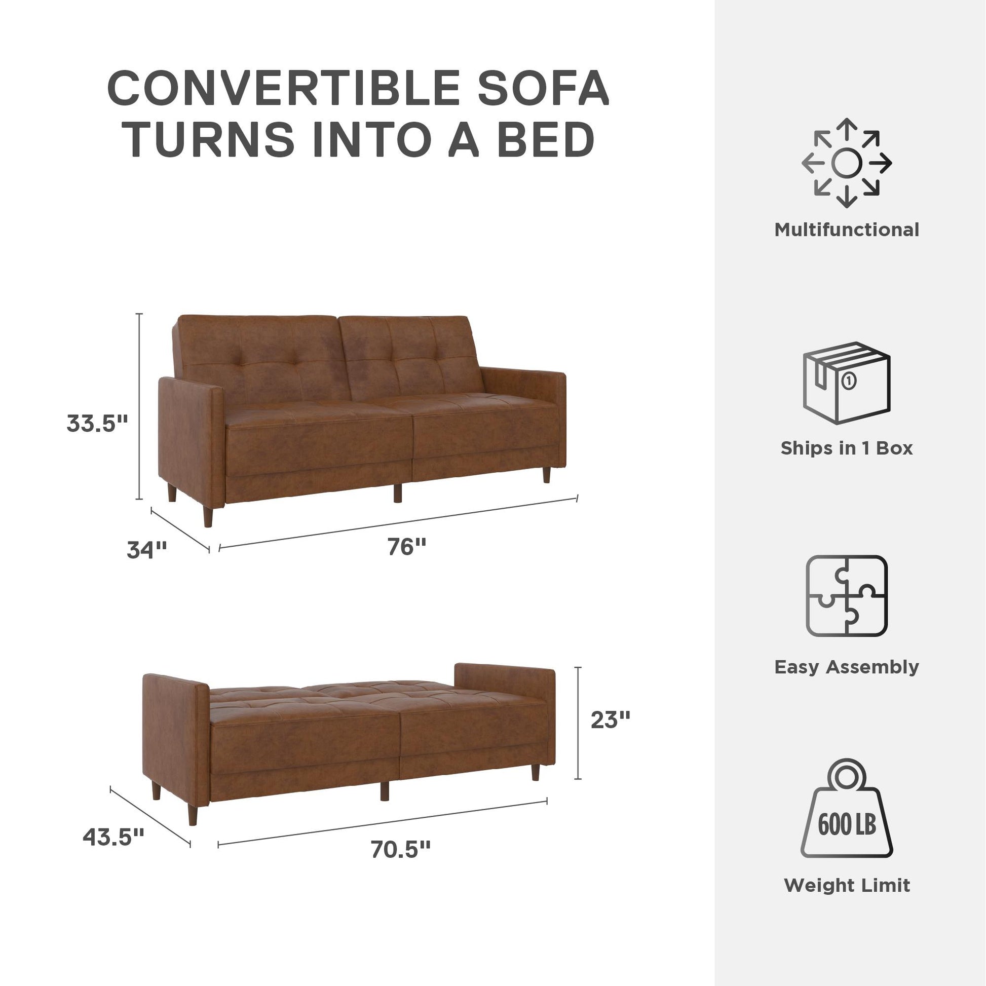 Andora Tufted Upholstered Coil Futon with Wooden Legs - Camel
