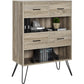 Landon Retro Bookcase with 4 Fabric Bins with Wood Grain Fronts - Distressed Gray Oak