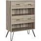 Landon Retro Bookcase with 4 Fabric Bins with Wood Grain Fronts - Distressed Gray Oak