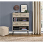 Landon Retro Bookcase with 4 Fabric Bins with Wood Grain Fronts - Distressed Gray Oak