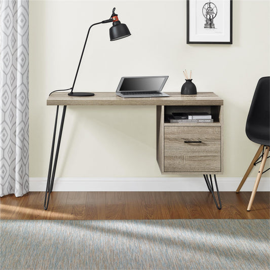 Landon Computer Desk with Open Compartment and Drawer - Distressed Gray Oak
