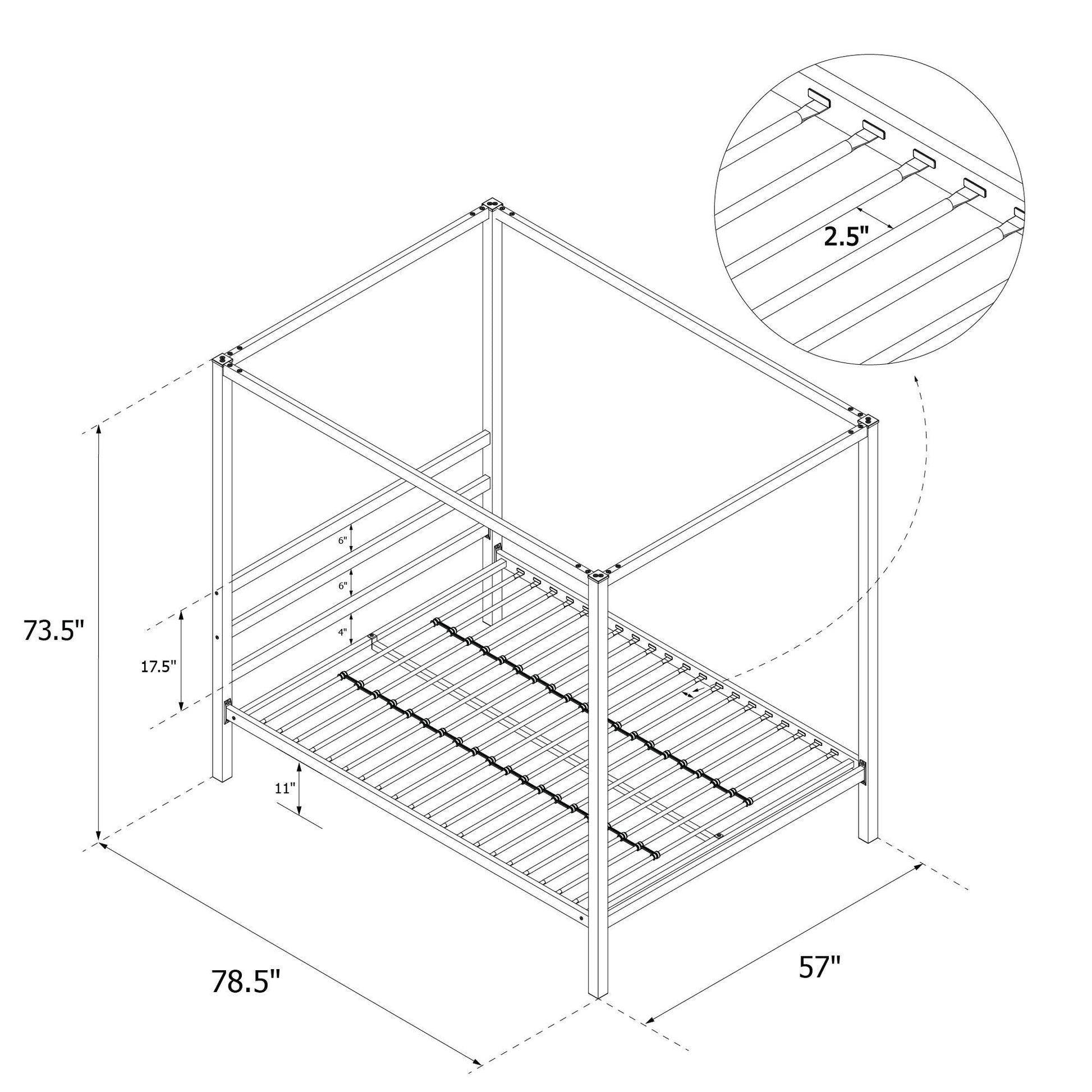 Modern Metal Canopy Bed with Sleek Built-In Headboard - White - Full