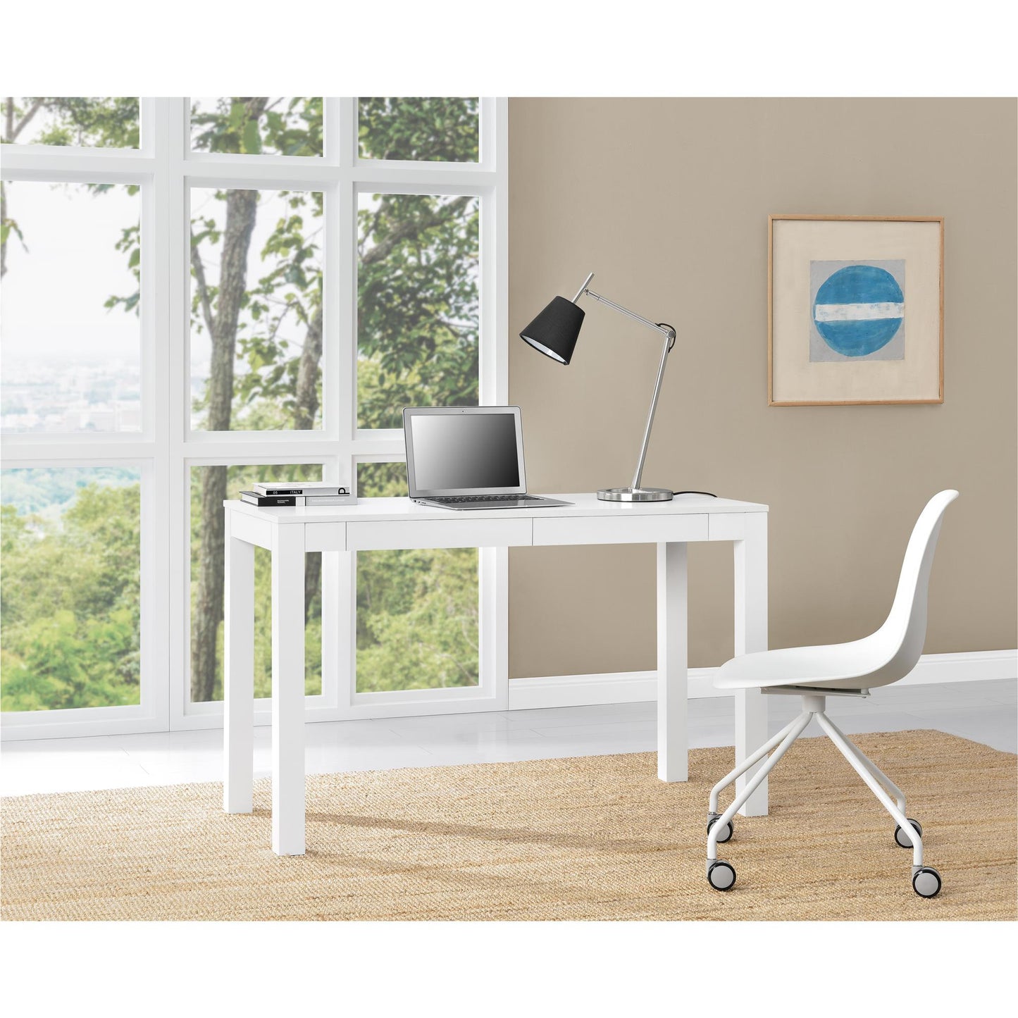Large Parsons Computer Desk with 2 Drawers - White