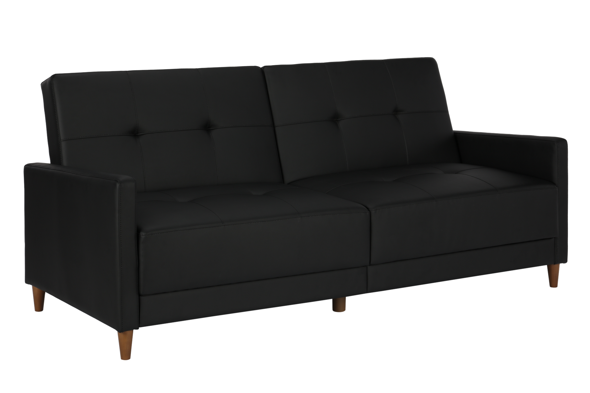 Andora Tufted Upholstered Coil Futon with Wooden Legs - Black Faux Leather