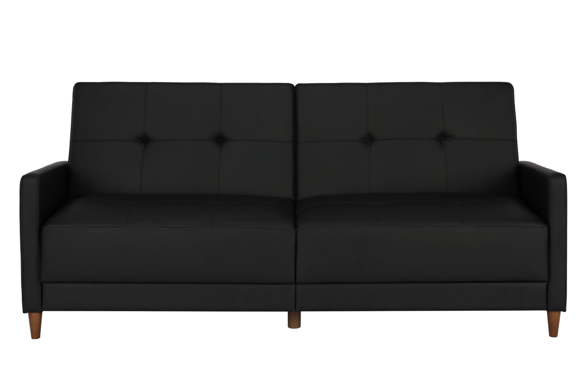 Andora Tufted Upholstered Coil Futon with Wooden Legs - Black Faux Leather