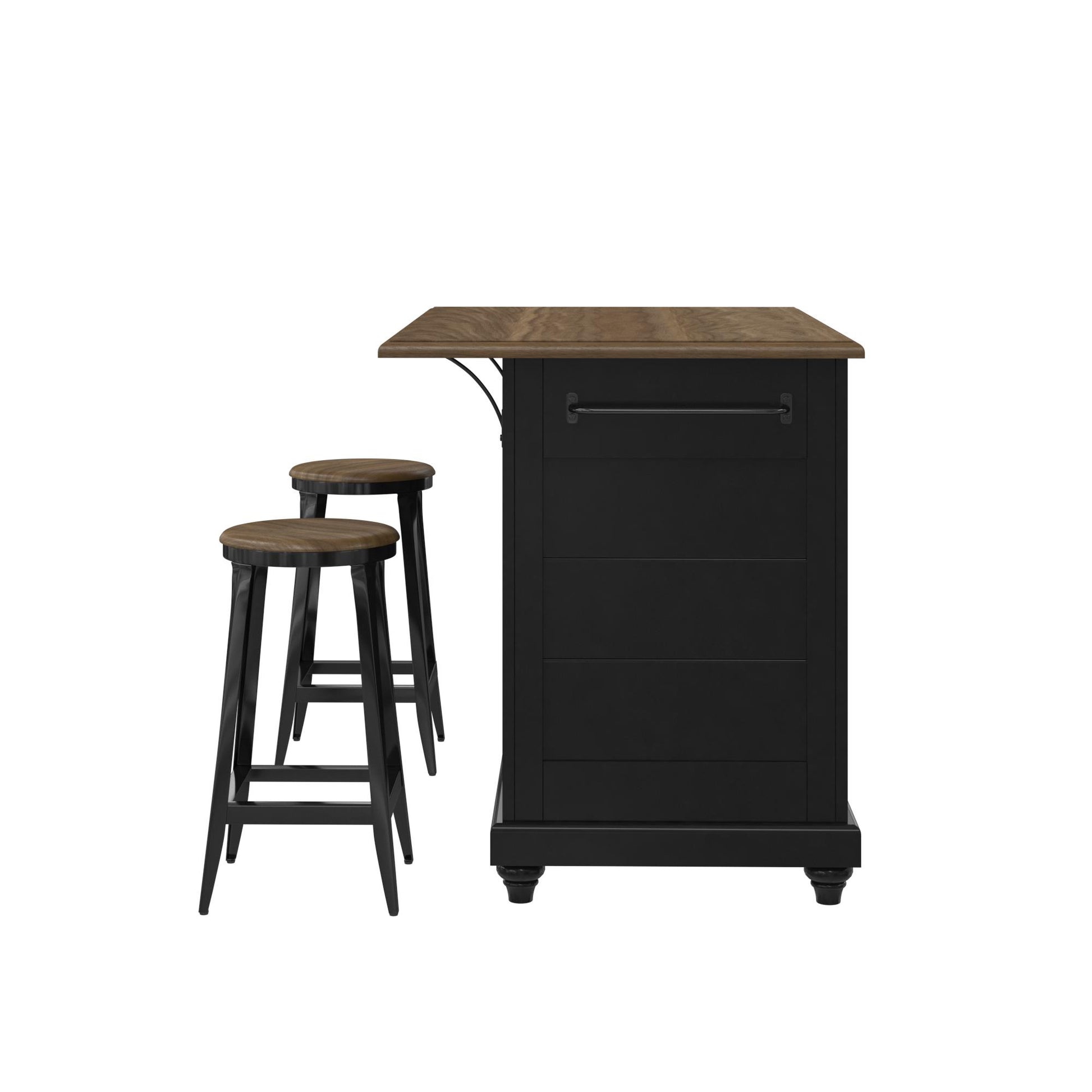 DHP Kelsey Kitchen Island with 2 Stools and Drawers, Black - Black