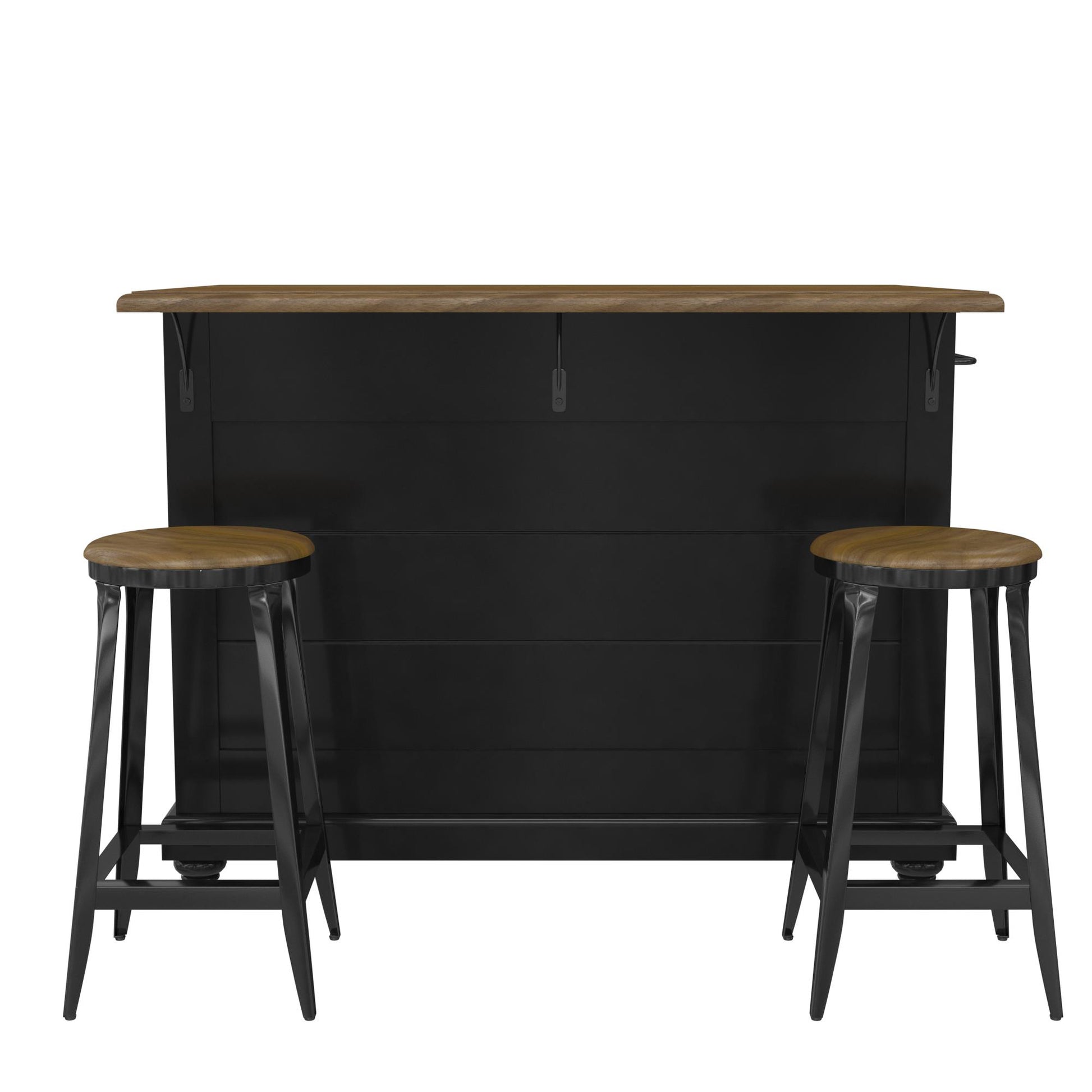 DHP Kelsey Kitchen Island with 2 Stools and Drawers, Black - Black