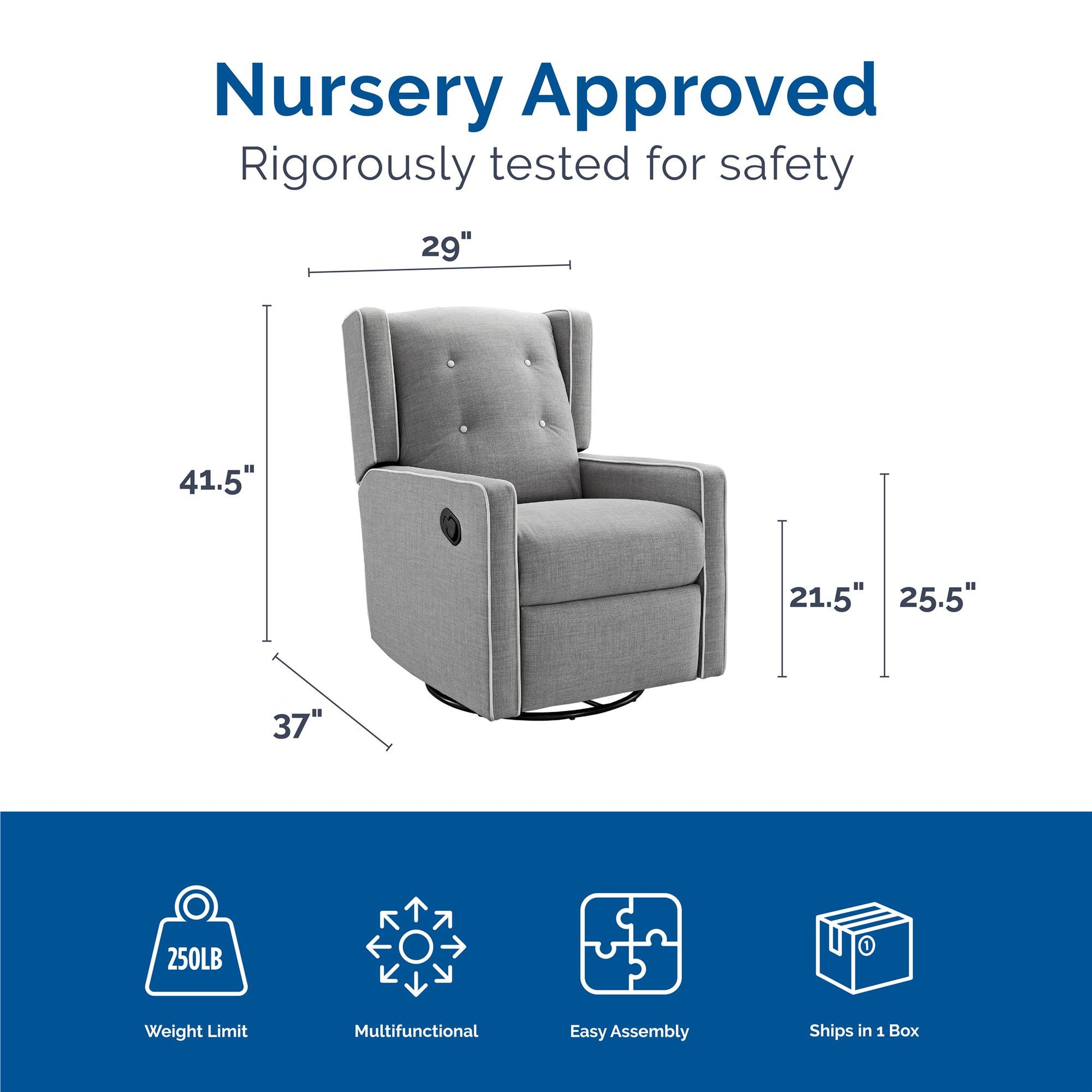Mikayla Swivel Glider Recliner Chair Pocket Coil Seating - Grey Linen