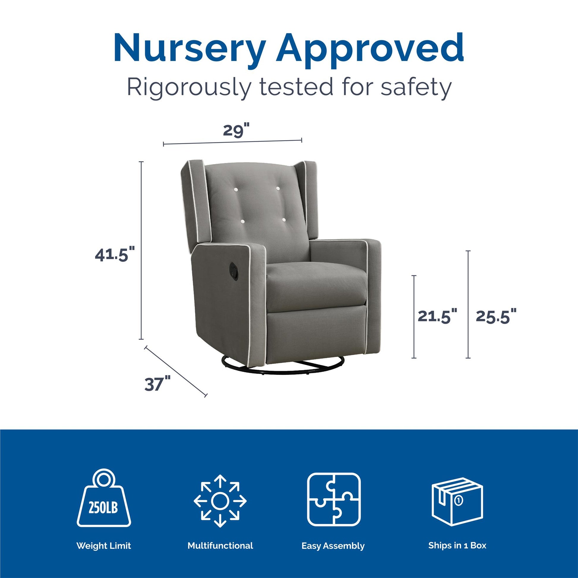 Mikayla Swivel Glider Recliner Chair Pocket Coil Seating - Gray