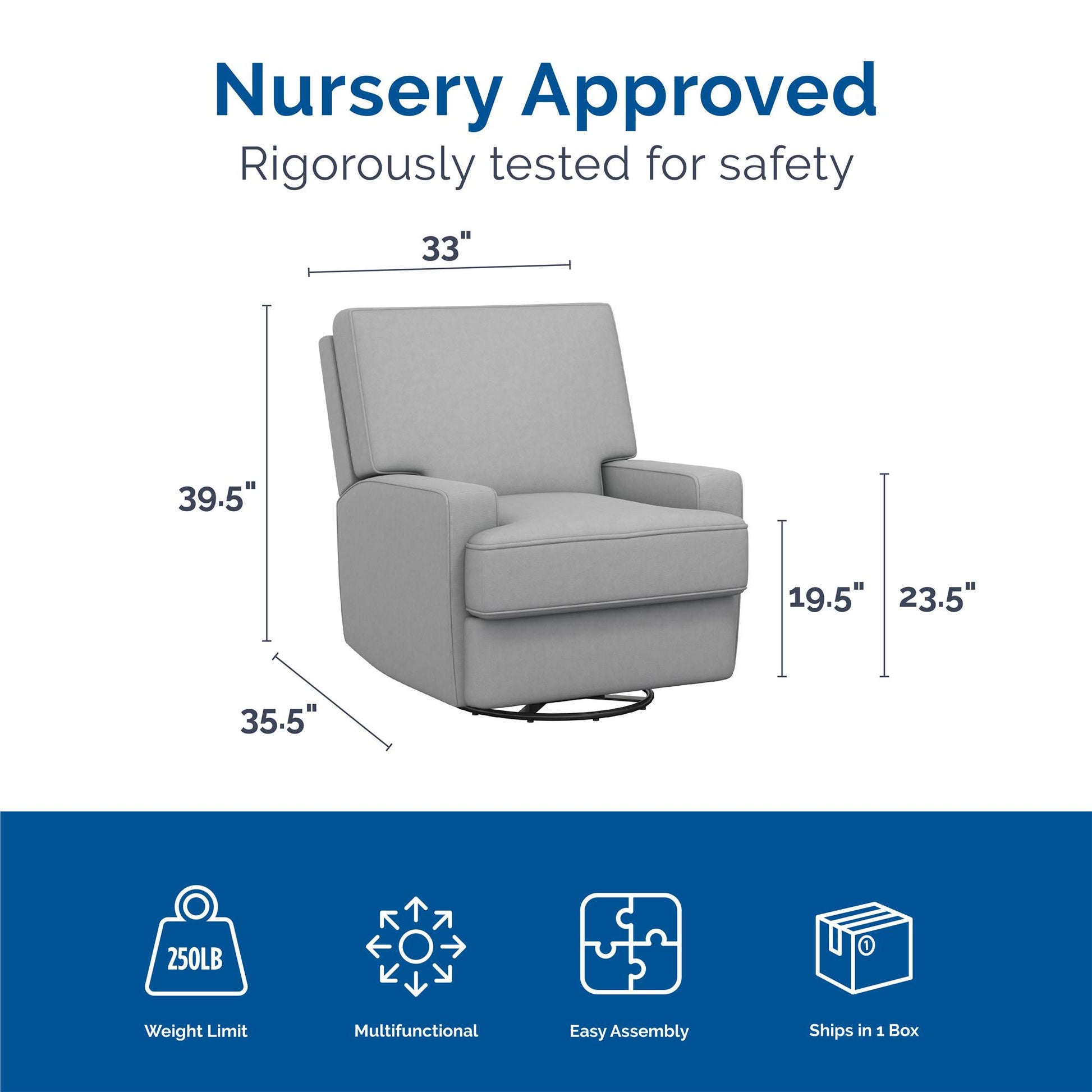 Rylan Upholstered Swivel Glider Recliner Chair with Square Back - Gray