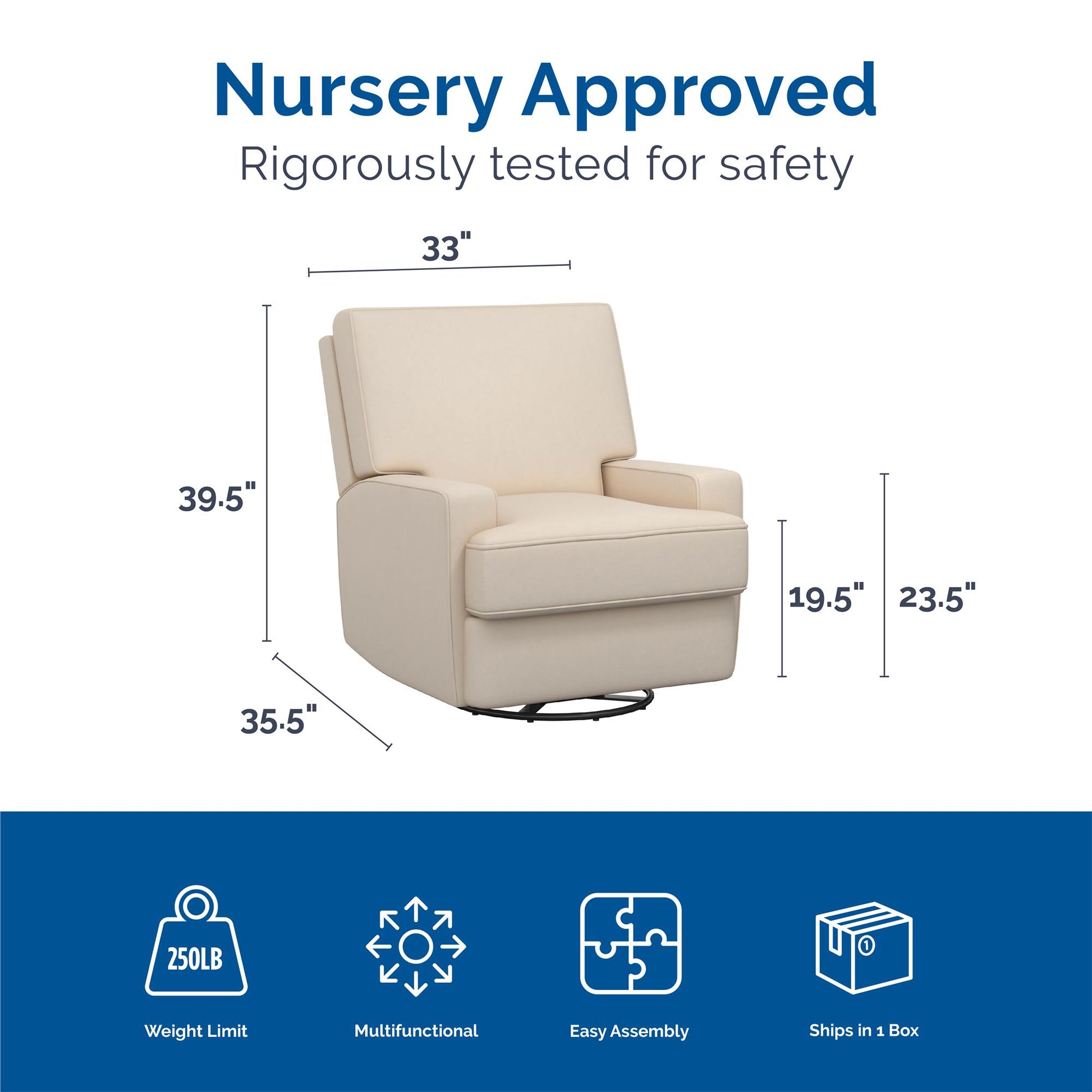 Rylan Upholstered Swivel Glider Recliner Chair with Square Back - Beige