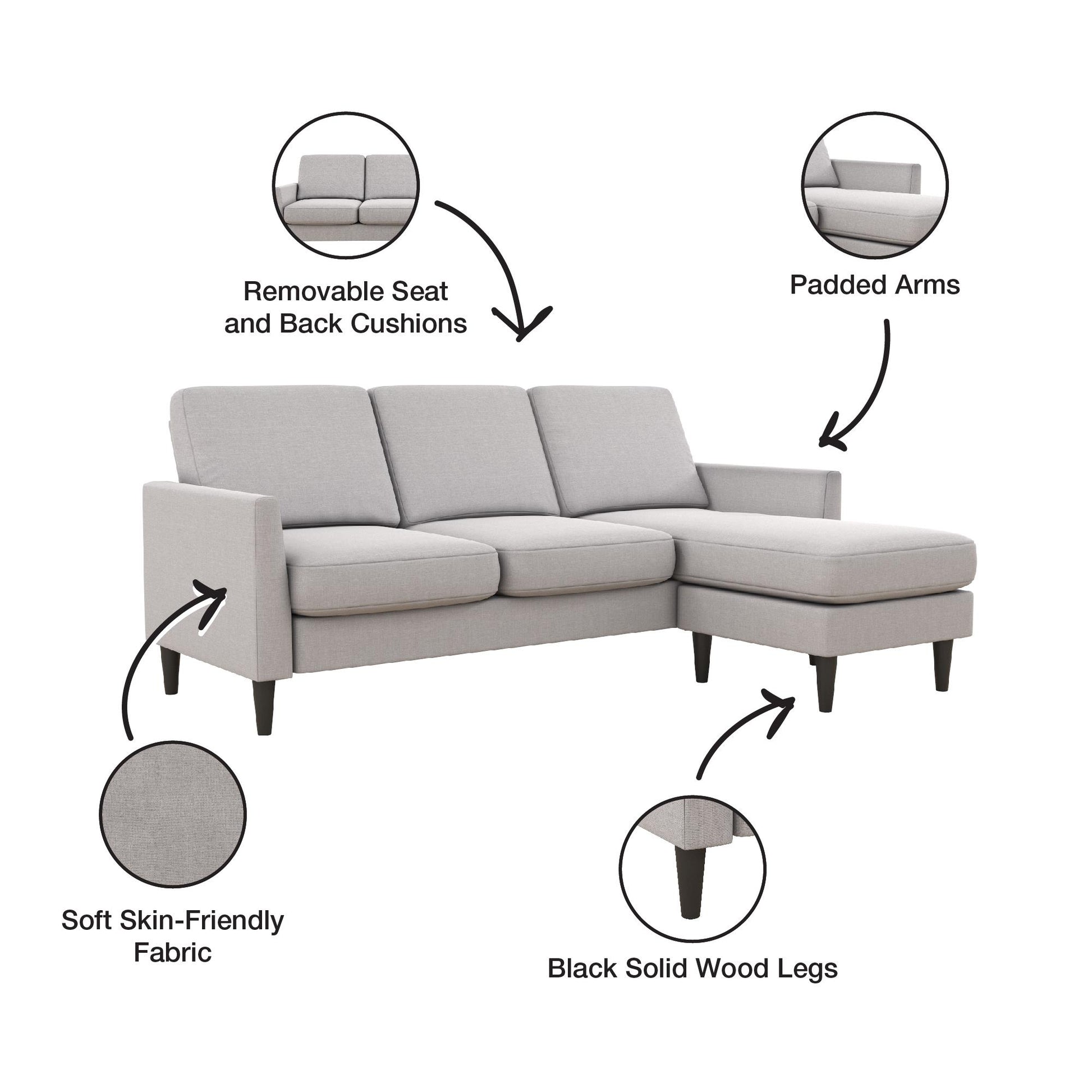 Winston Reversible Sofa Sectional - Light Gray