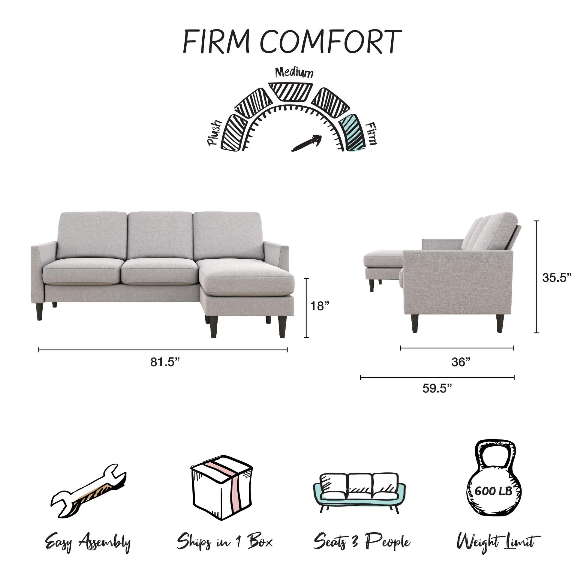 Winston Reversible Sofa Sectional - Light Gray