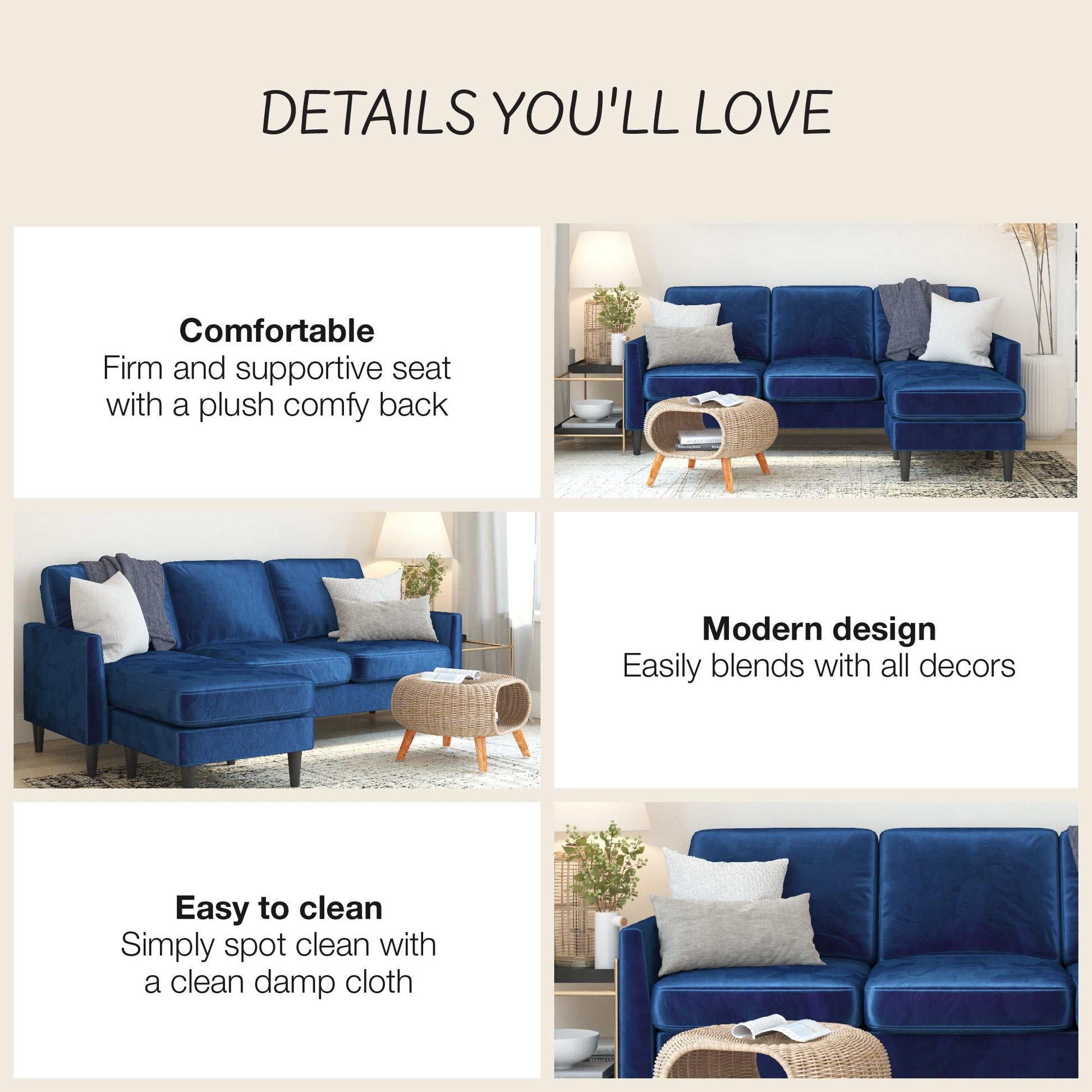 Winston Reversible Sofa Sectional - Blue