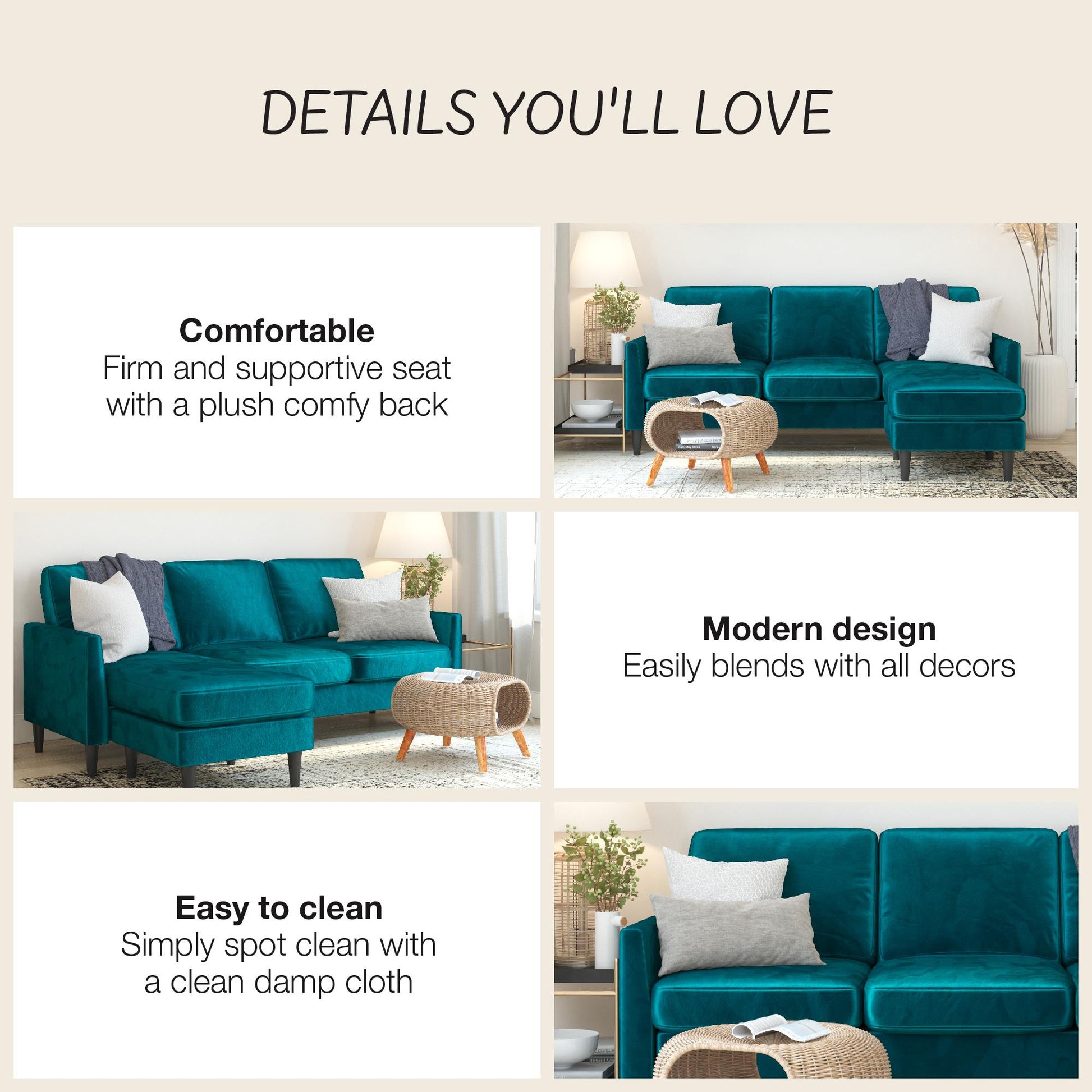 Winston Reversible Sofa Sectional - Green