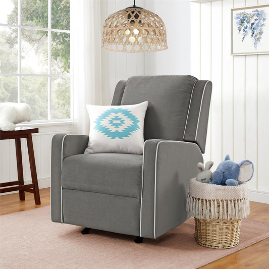 Robyn Upholstered Rocker Recliner Chair with White Trim Detail - Graphite Grey