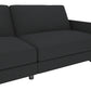 Pembroke Convertible Futon with Armrests and Metal Sleigh Legs - Grey Linen